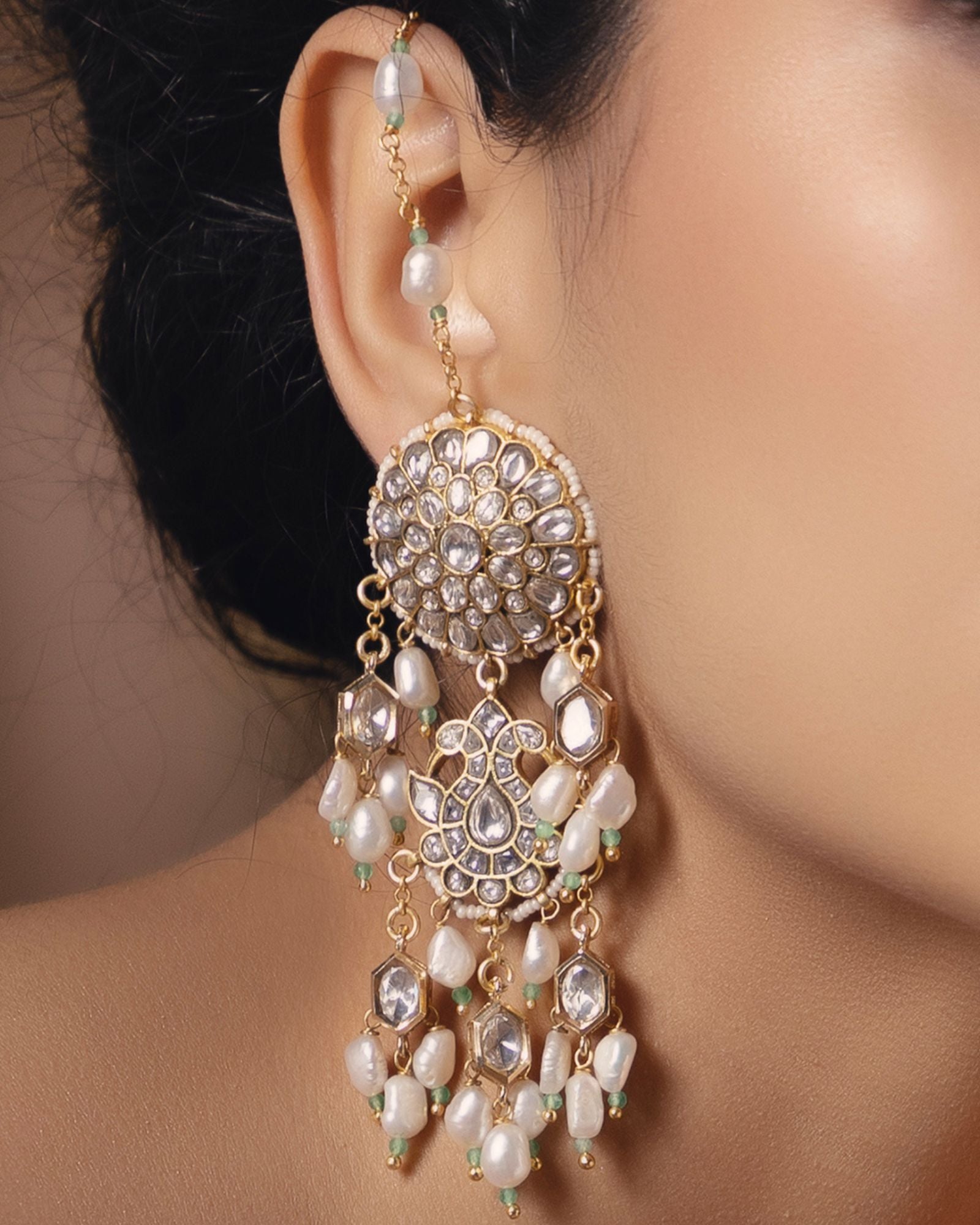 Polki-Pearl Sparkling Earrings