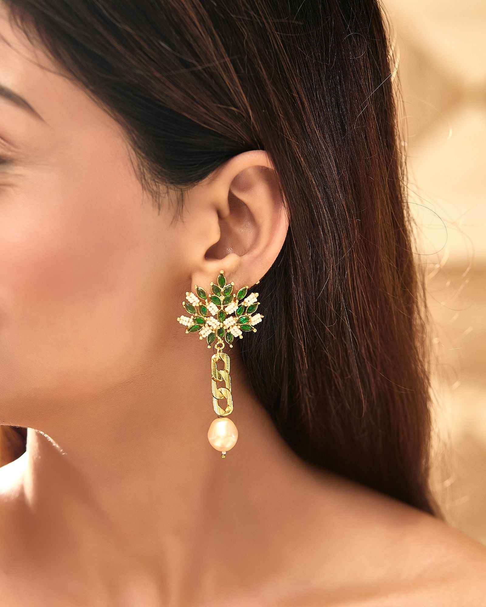 Emerald Leaf Vati Earrings