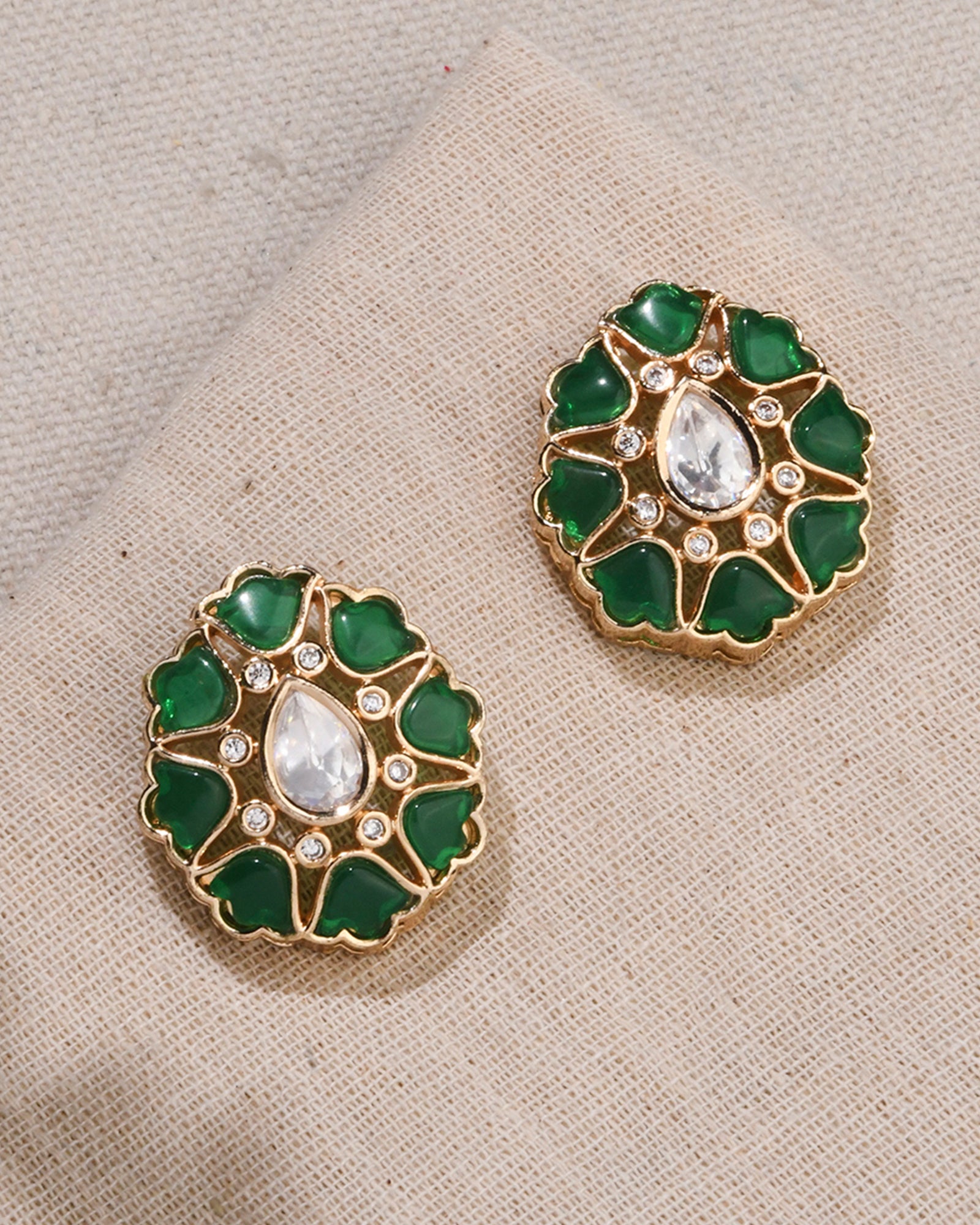 Green Floral Studs