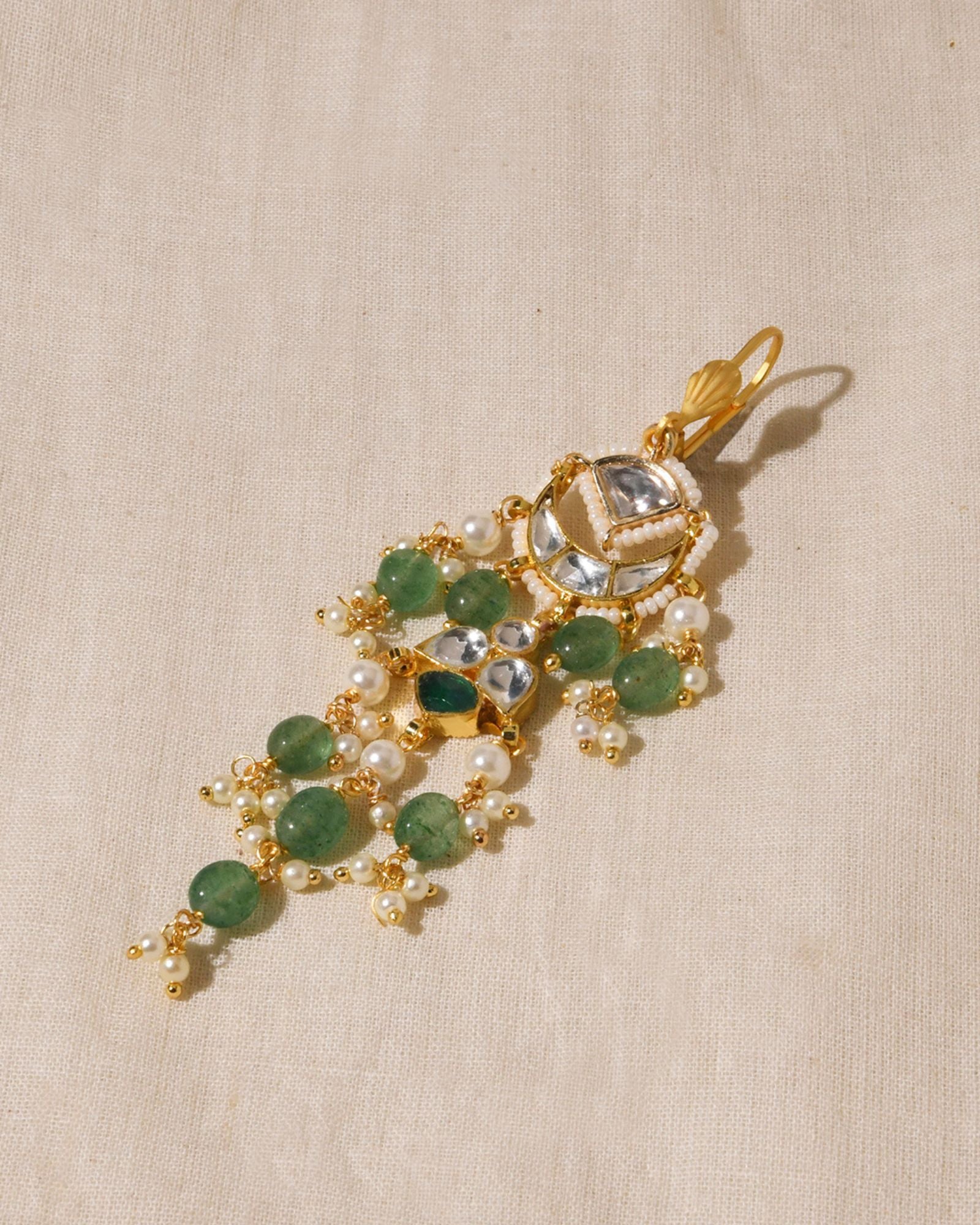 Green Kundan Dangler Earrings