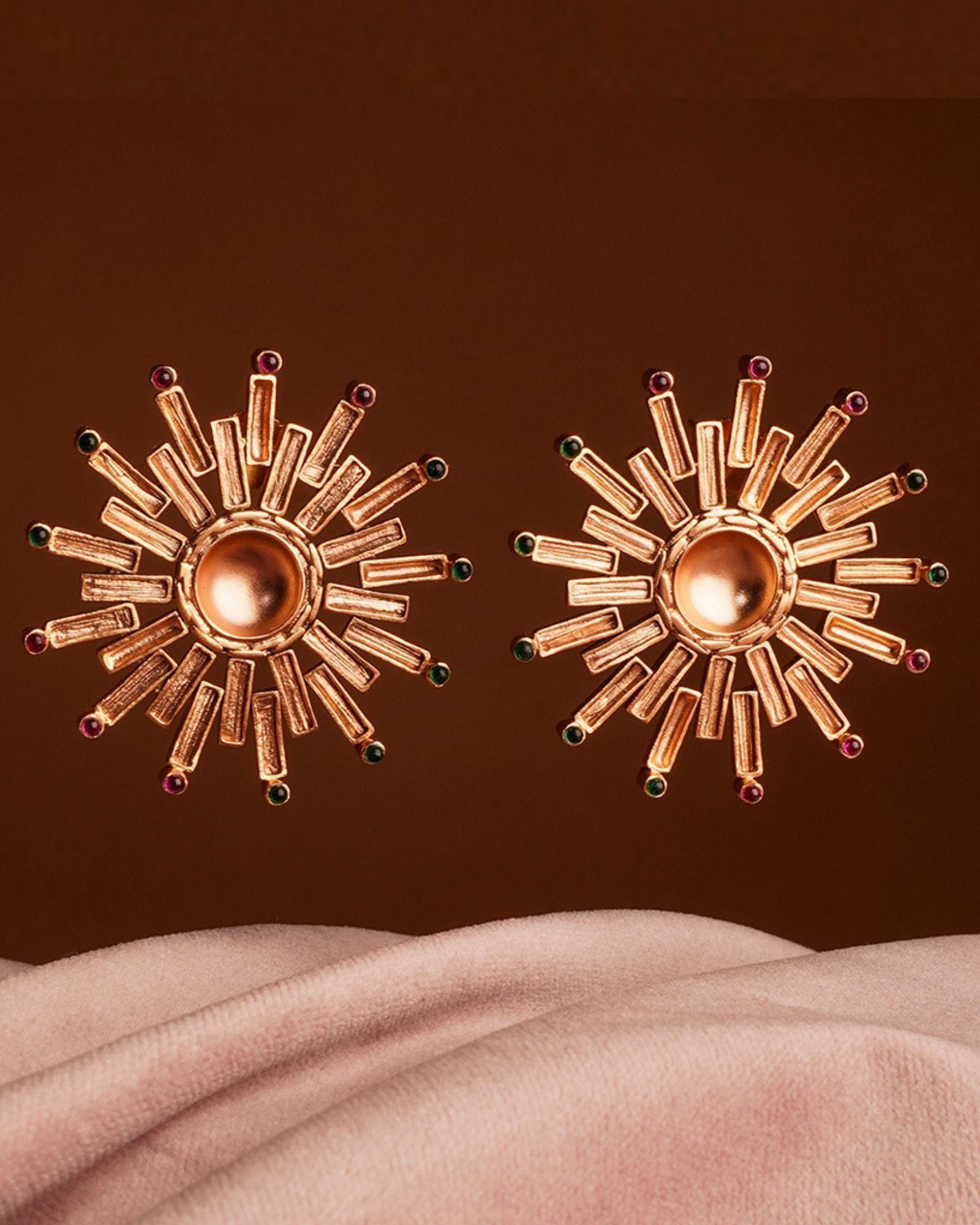 Sun Burst Gold Plated Stud Earrings