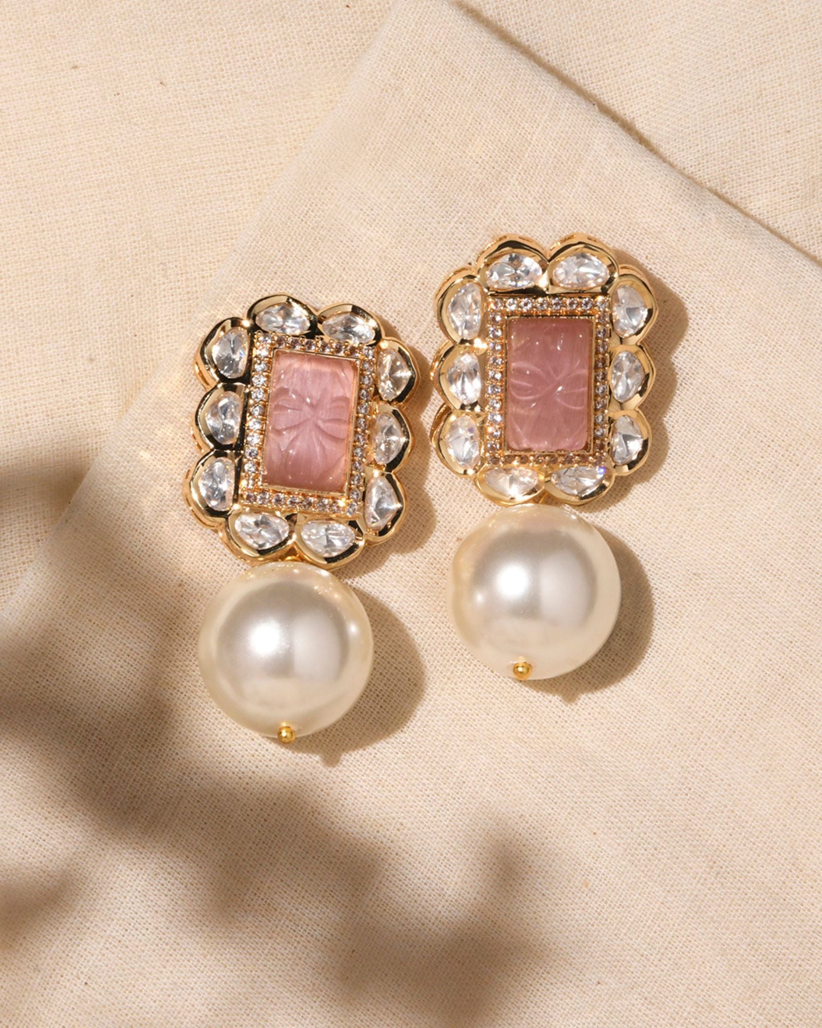 Pink White Pearl Drop Earring