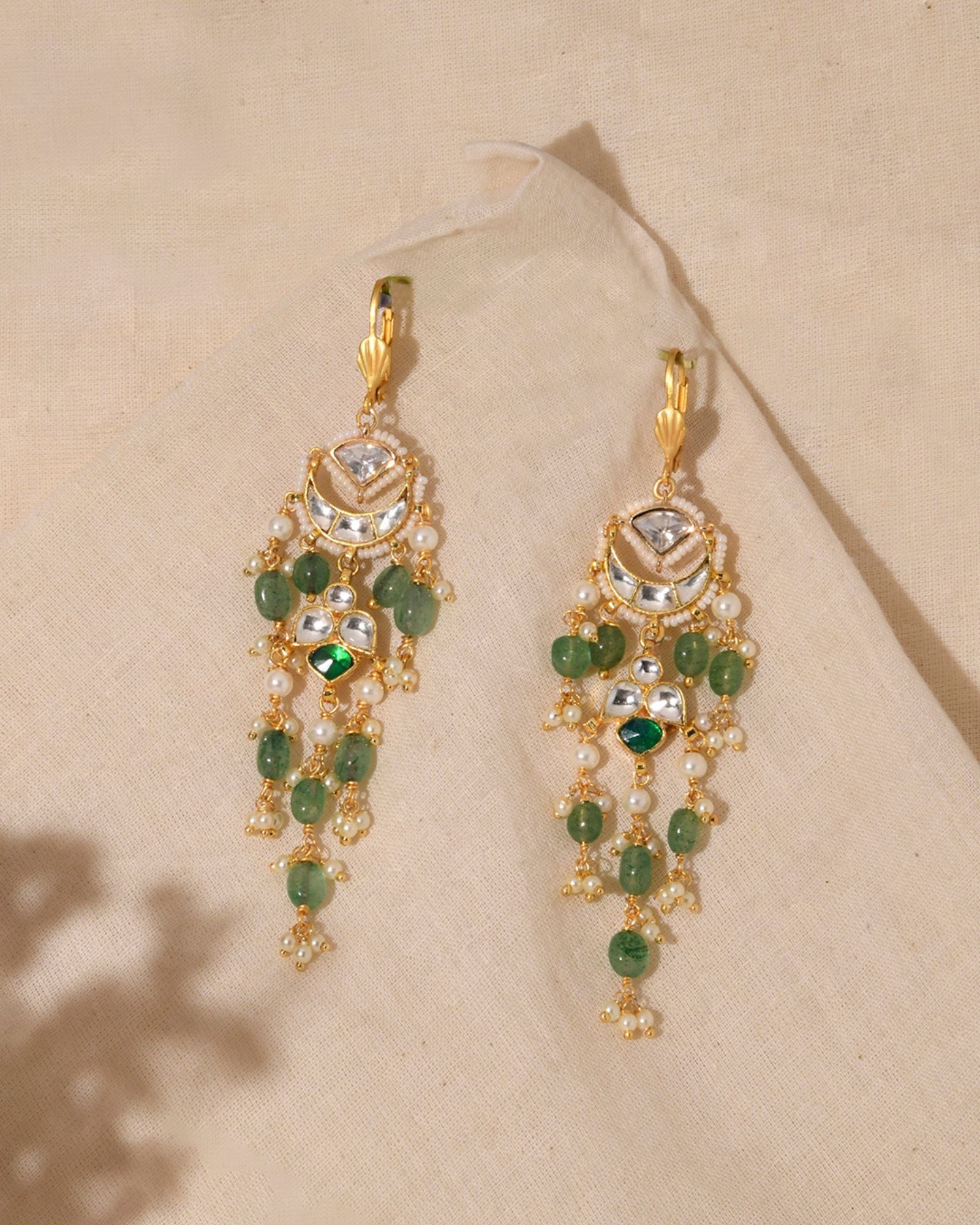 Green Kundan Dangler Earrings