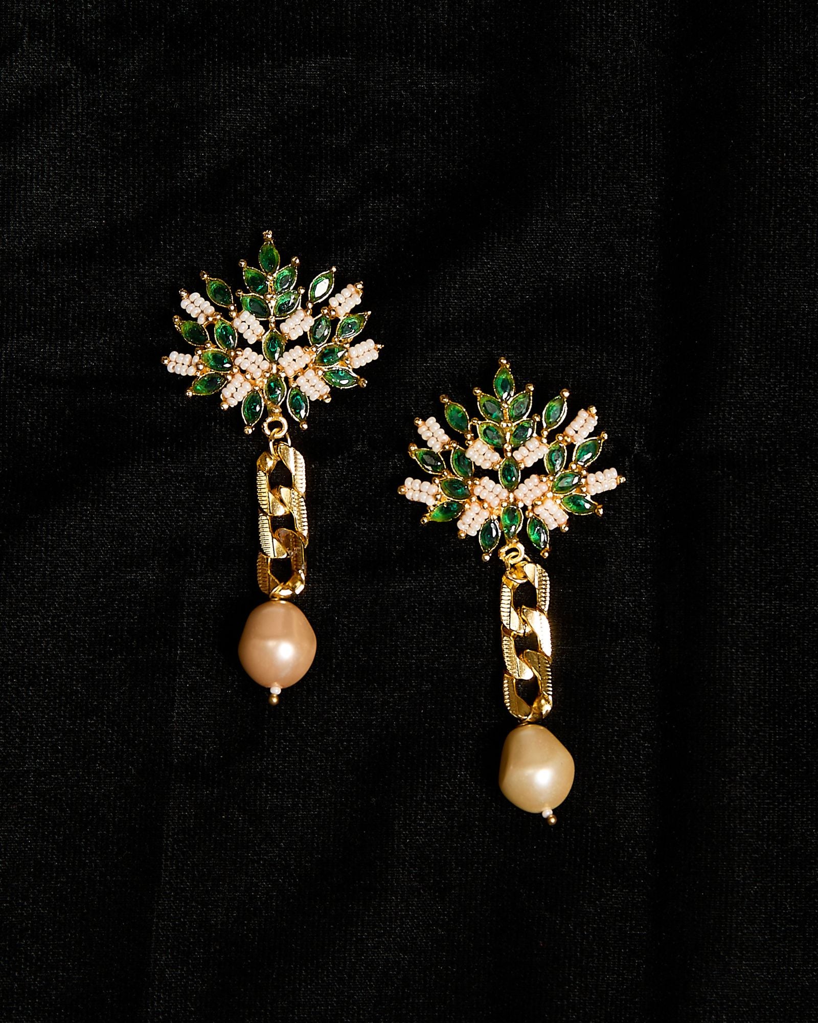 Emerald Leaf Vati Earrings