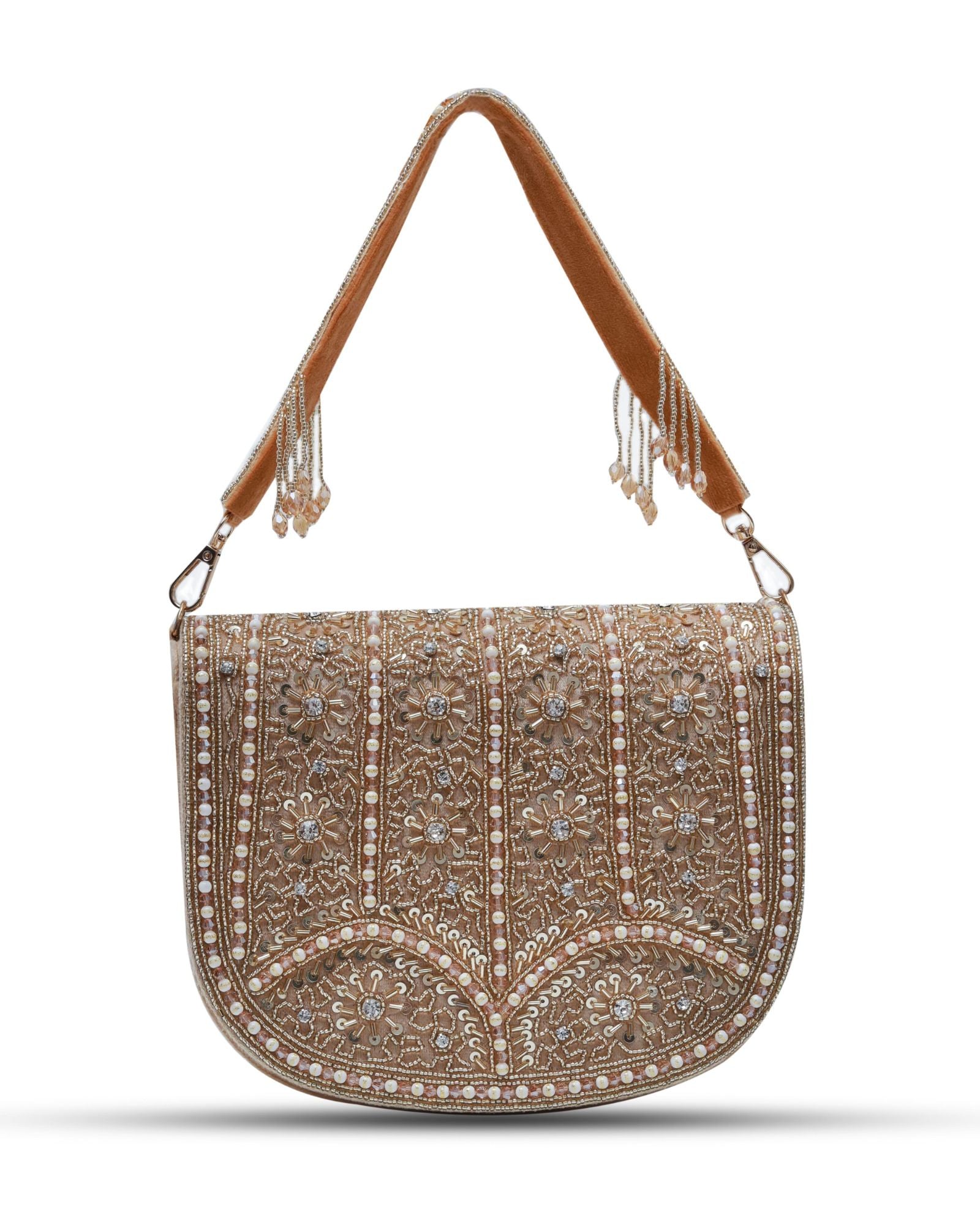 Kavya Beige Flap Over Bag with Handle