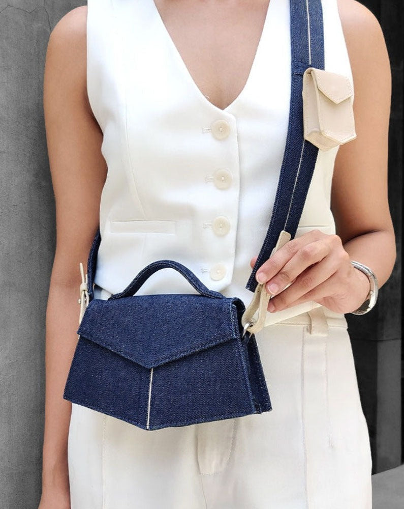 Kendal Handbag In Denim Blue And Ivory