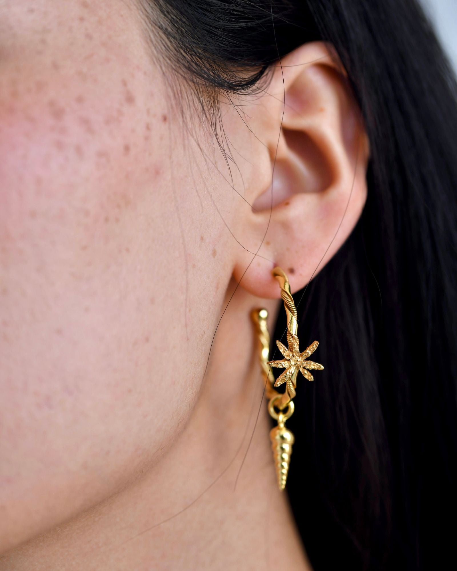 Cinnamon & Shell Hoop Earrings