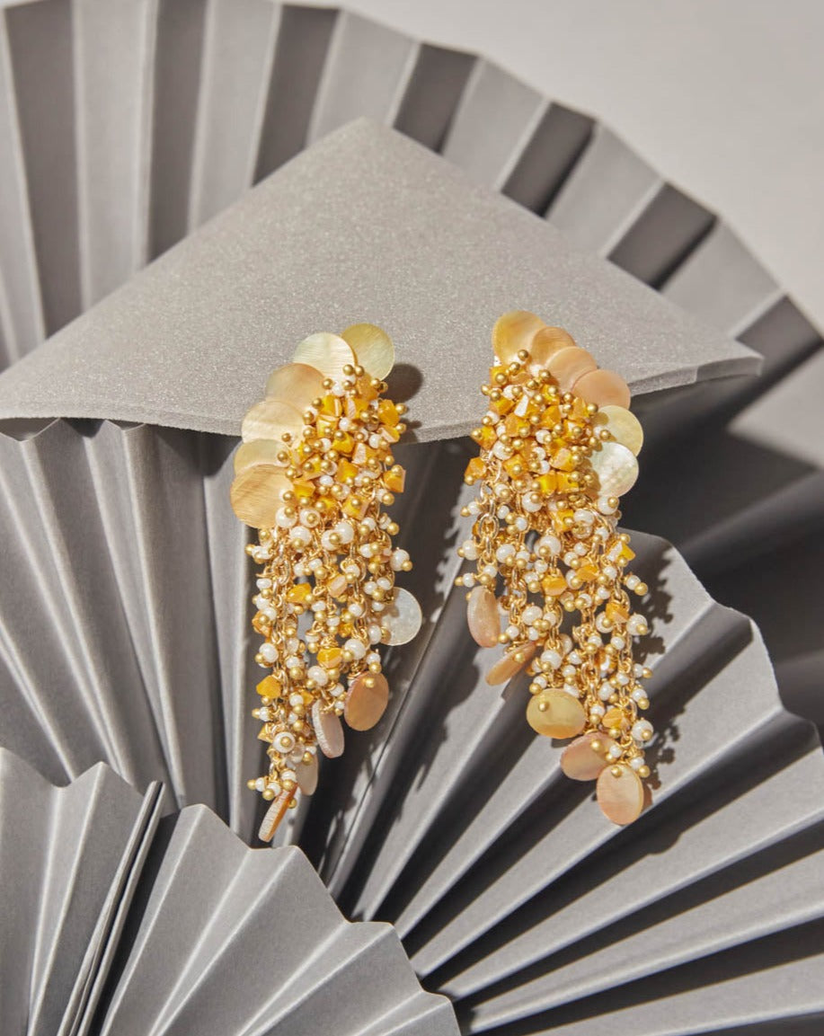Kilyna Yellow Beaded and Shell Studs