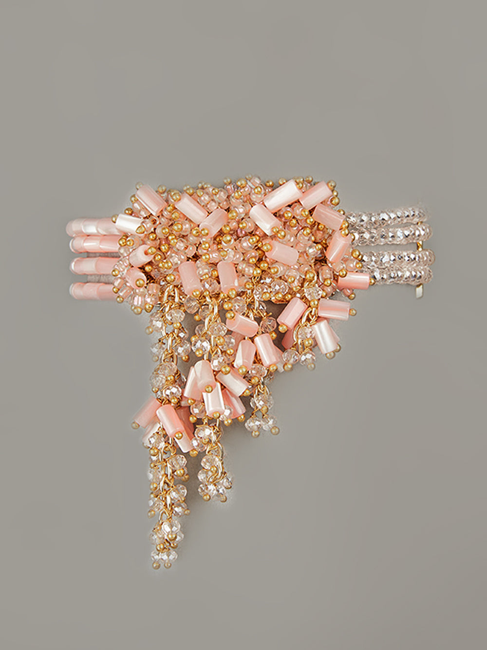 Contemporary Peach Pearl And Beaded Versatile Handmade Bracelet