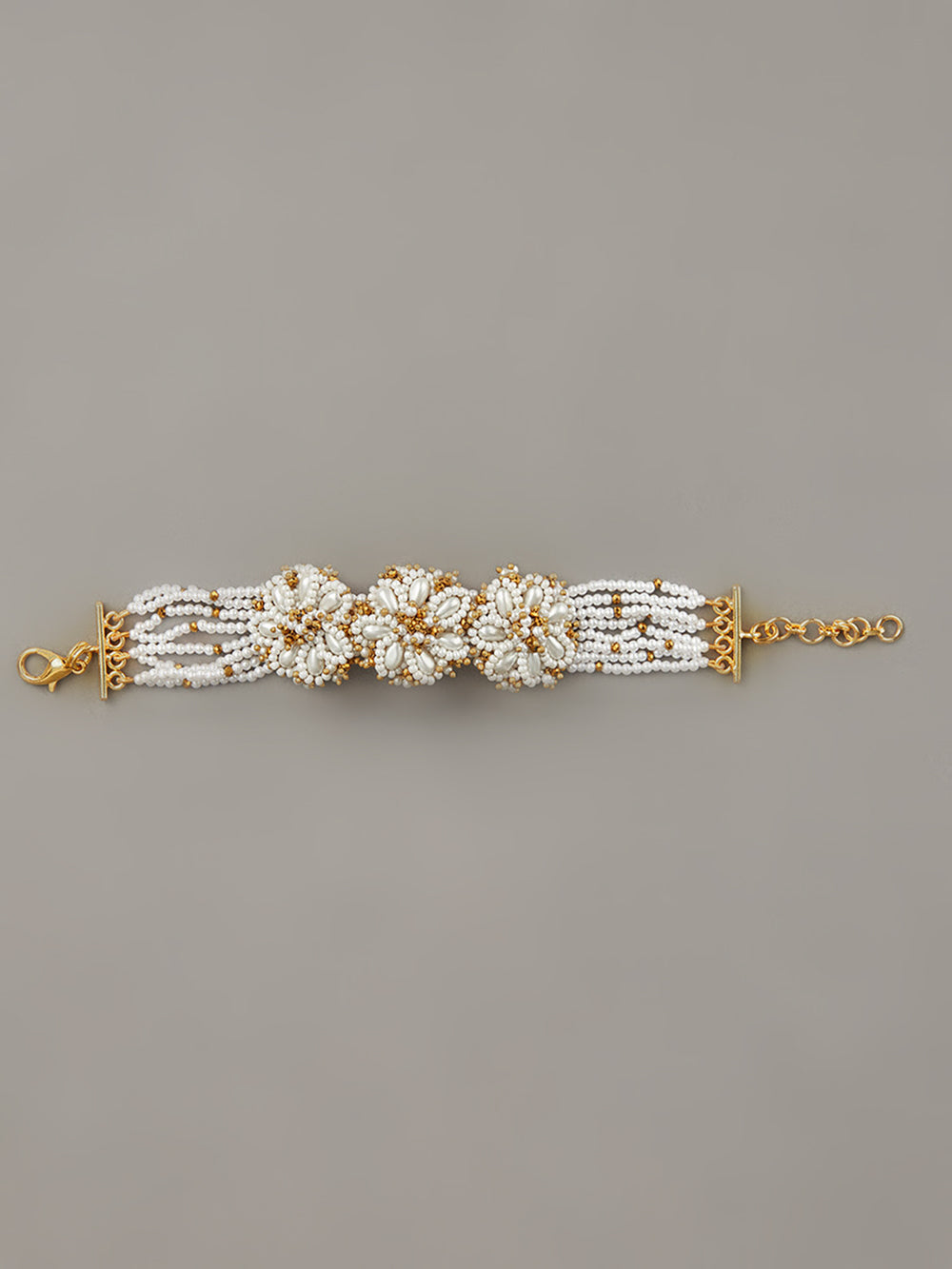 Statement White Bracelet Studded With Semi Precious Stones