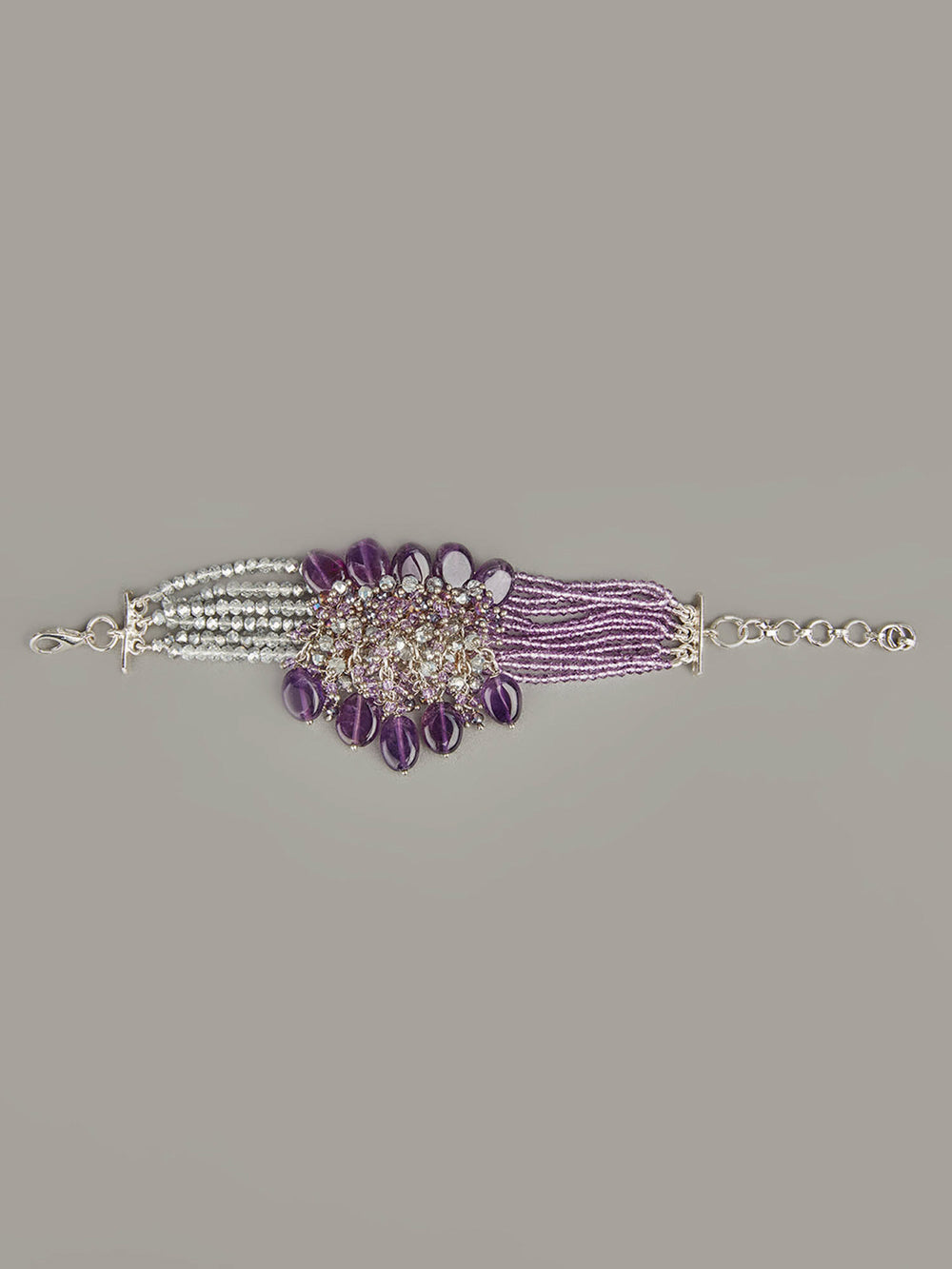 Handcrafted Purple Stone And Off-White Beaded Bracelet