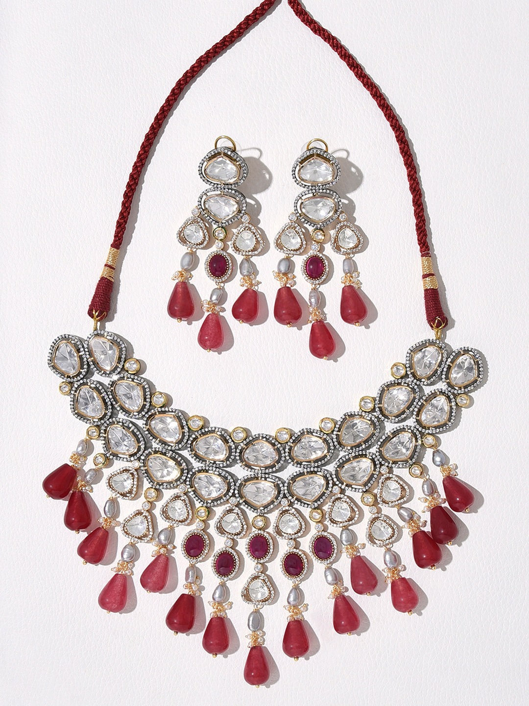 Red Polki Bridal Choker Set