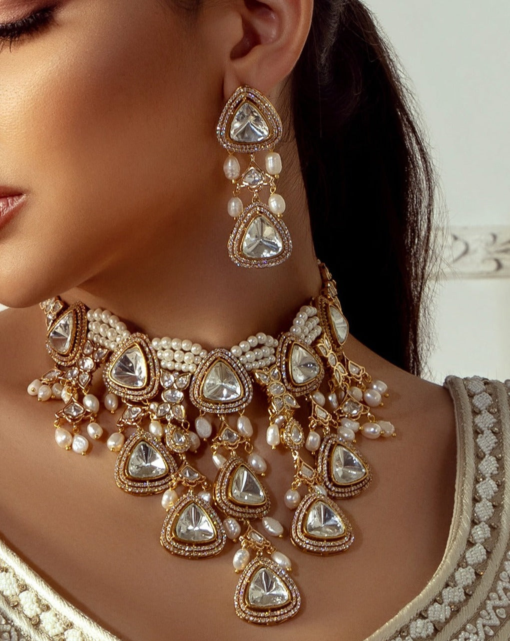 Polki & Pearl Drops Bridal Necklace Set