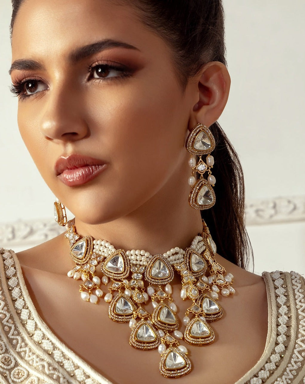 Polki & Pearl Drops Bridal Necklace Set