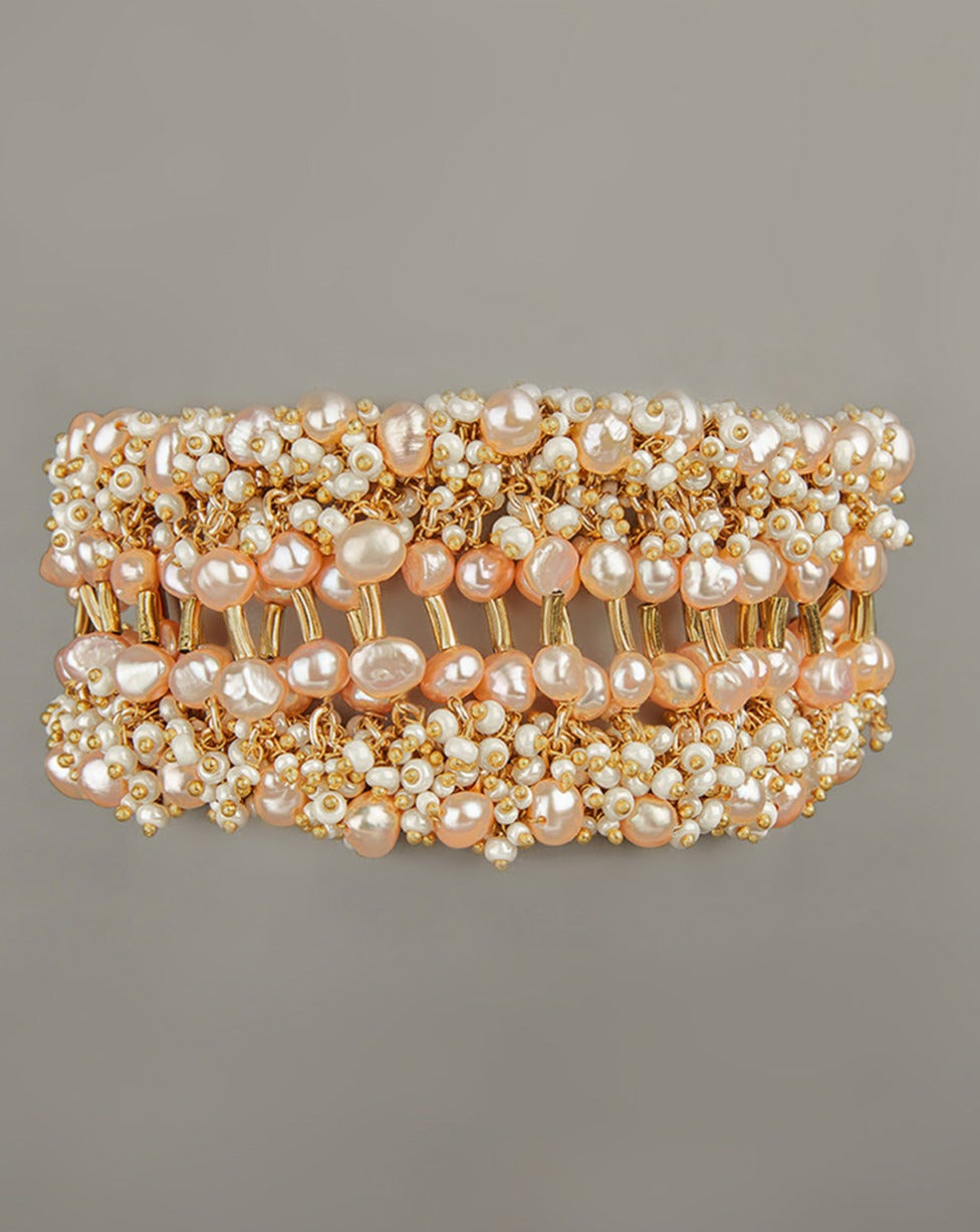 Designer Peach Pearl Split Designed Bracelet