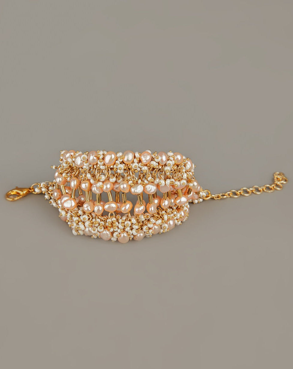 Designer Peach Pearl Split Designed Bracelet