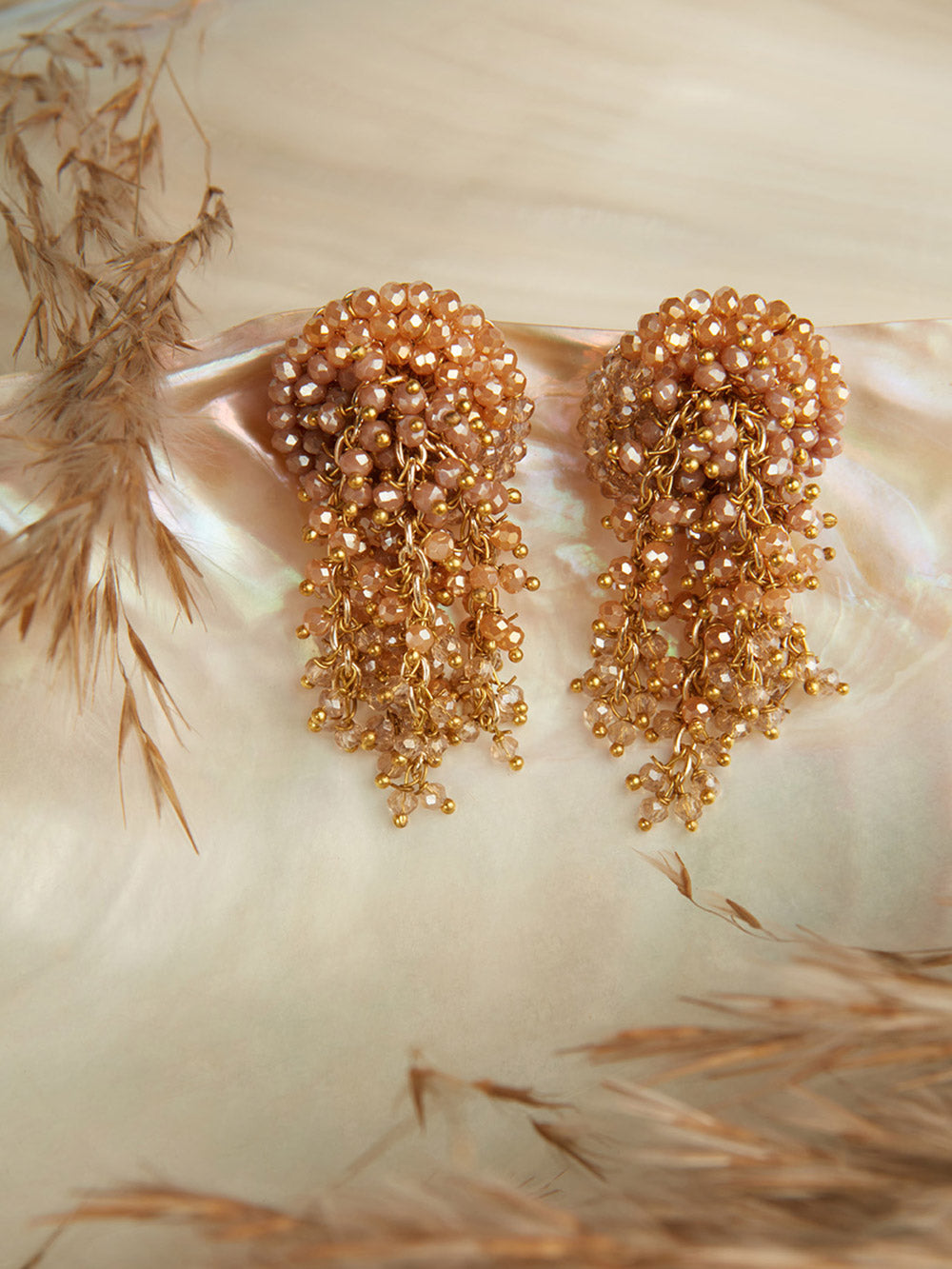 Statement Brown Crystals Studs With Hint Of Peach and Gold