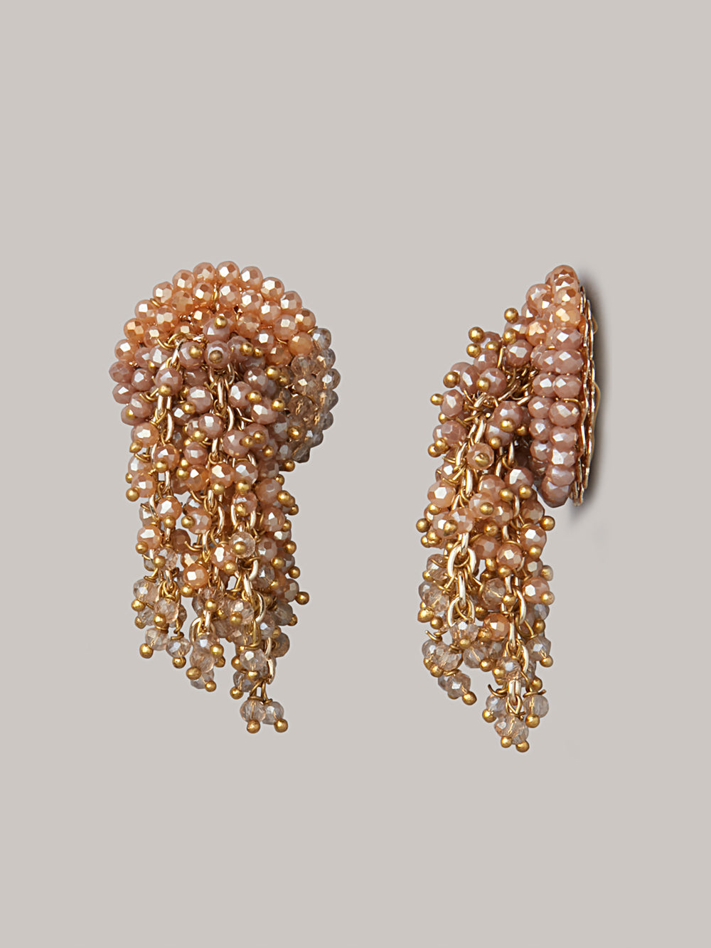 Statement Brown Crystals Studs With Hint Of Peach and Gold