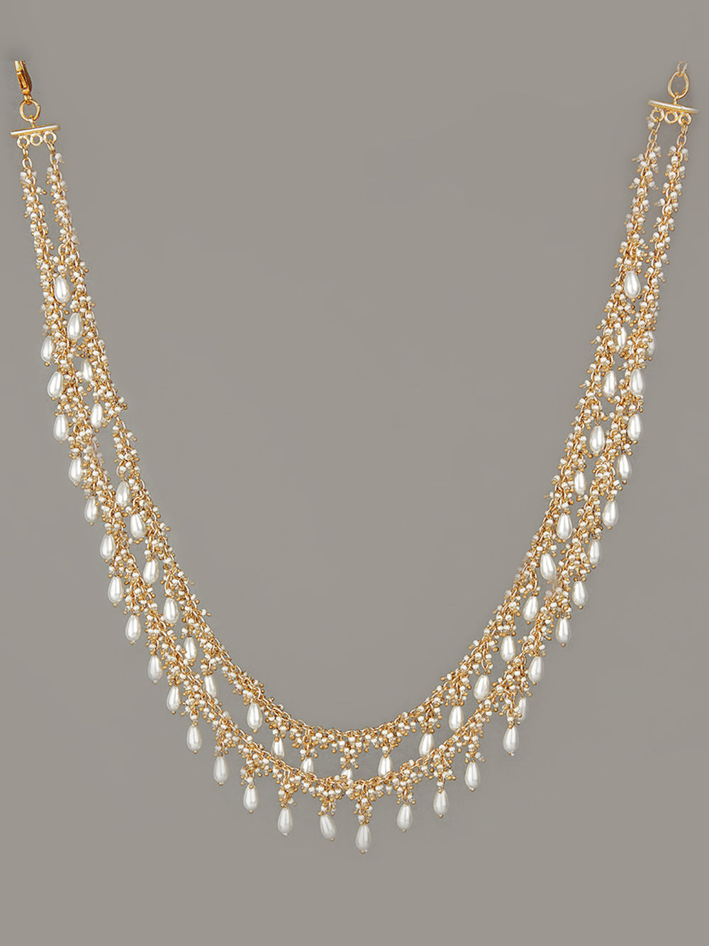 Contemporary Drop Pearls Neck Piece On Metallic Base