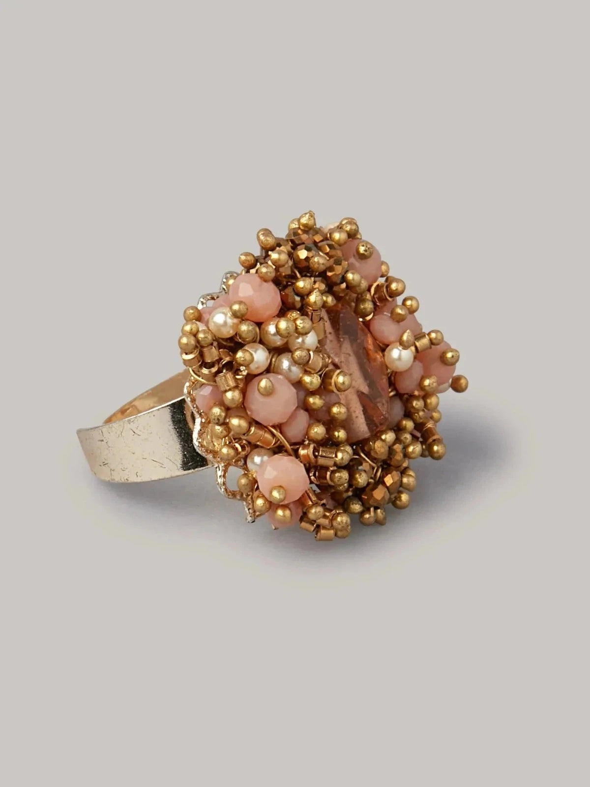 Handmade Gold Plated Pearl And Stone Ring