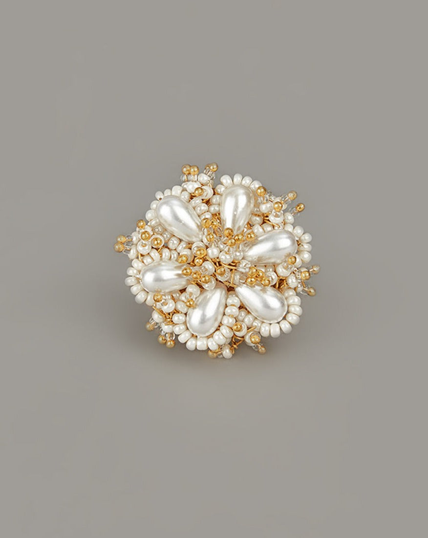 Statement White Pearls Flower Shaped Ring