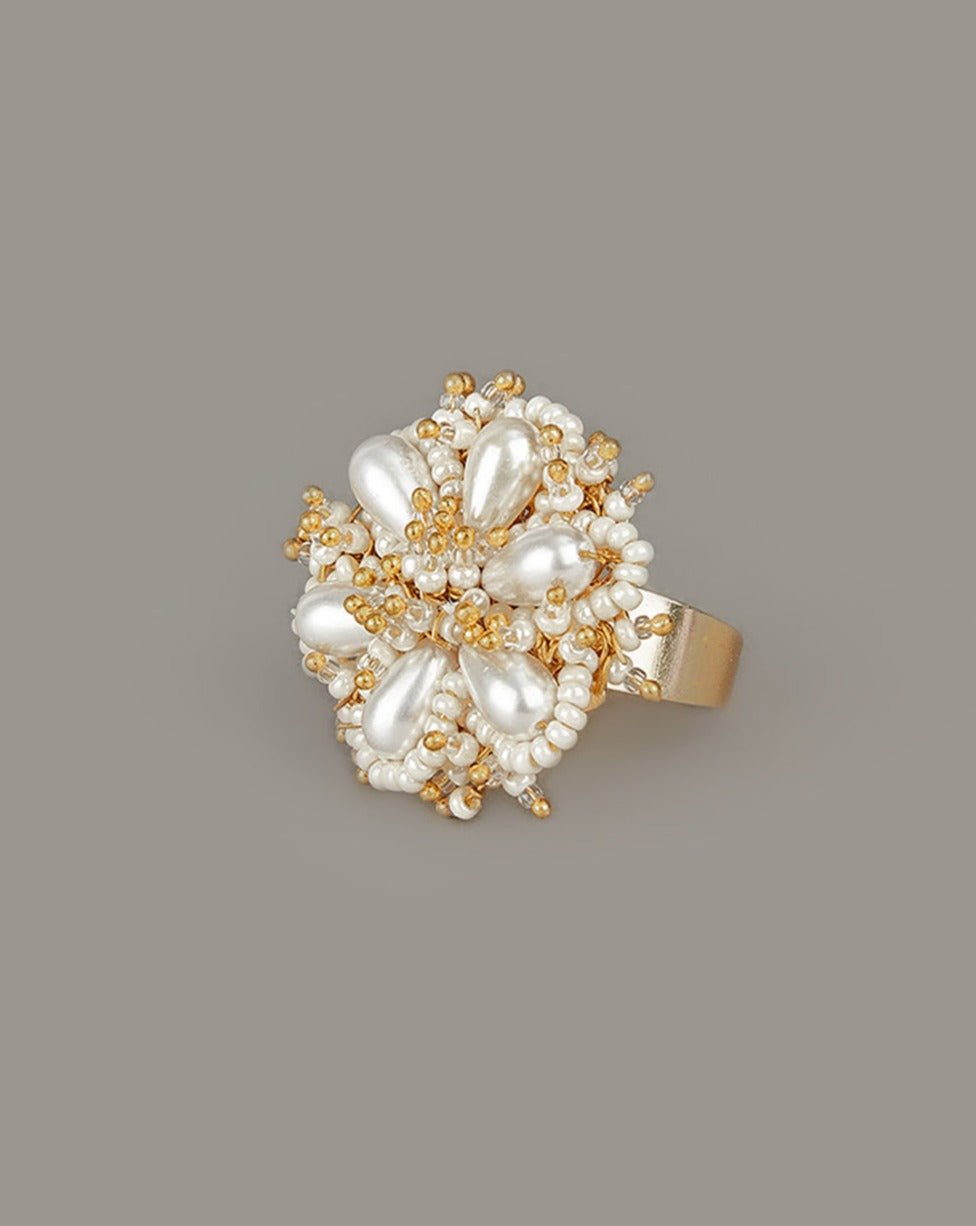 Statement White Pearls Flower Shaped Ring