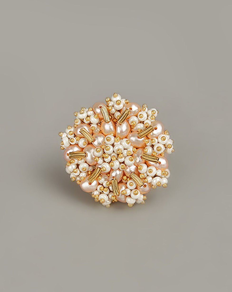 Statement Peach & Beige Pearl Finger Ring