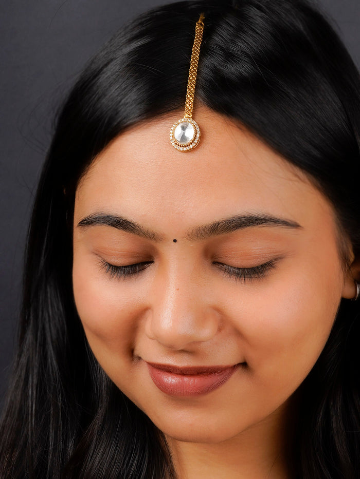 White Color Gold Plated Faux Diamond Maangteeka - CZT36