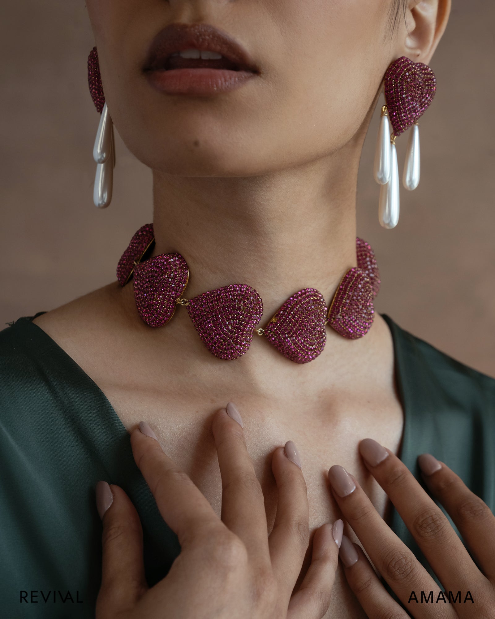 Cherish Heart Choker in Hot Pink