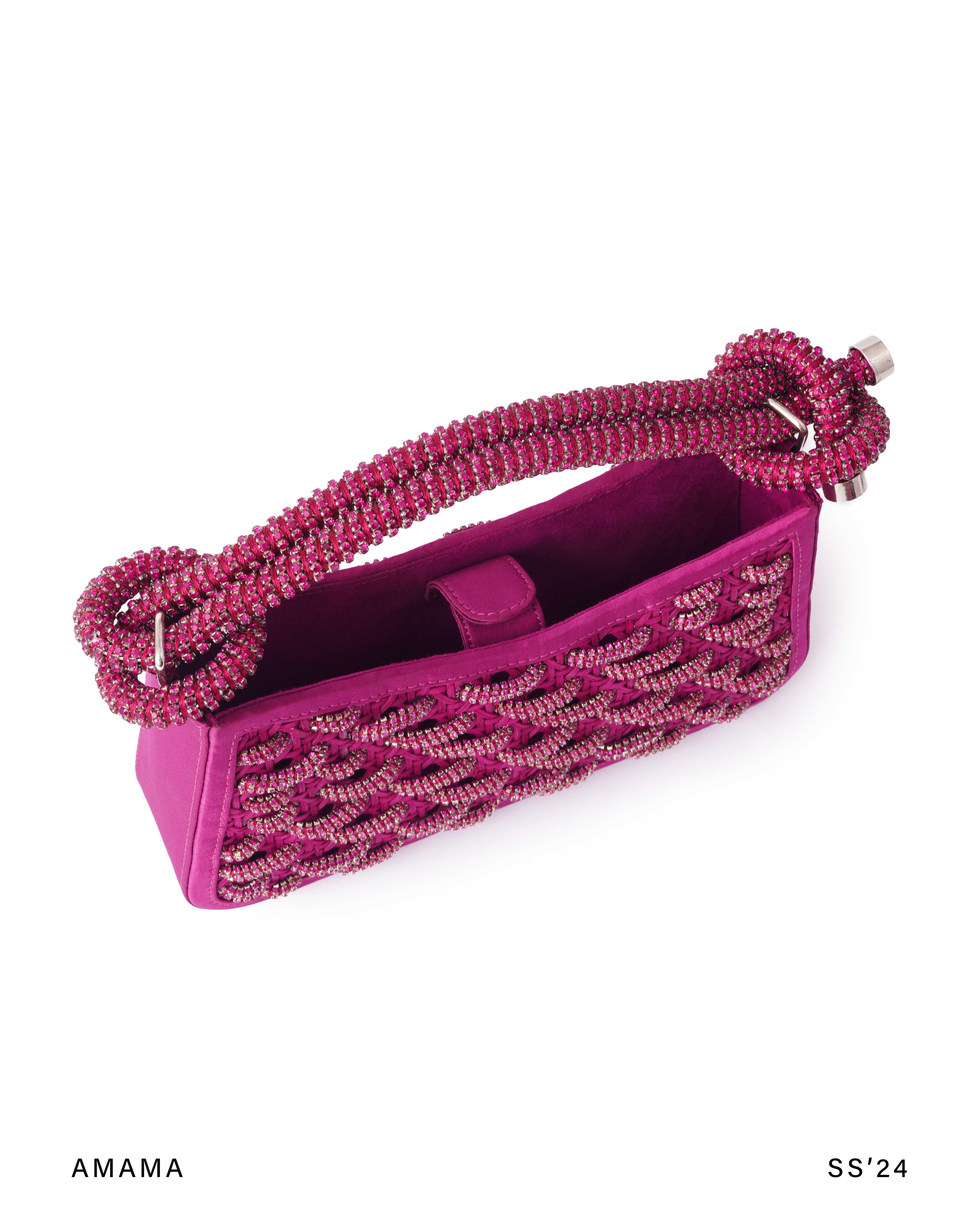 Tortile Woven Top Handle Bag in Hot Pink