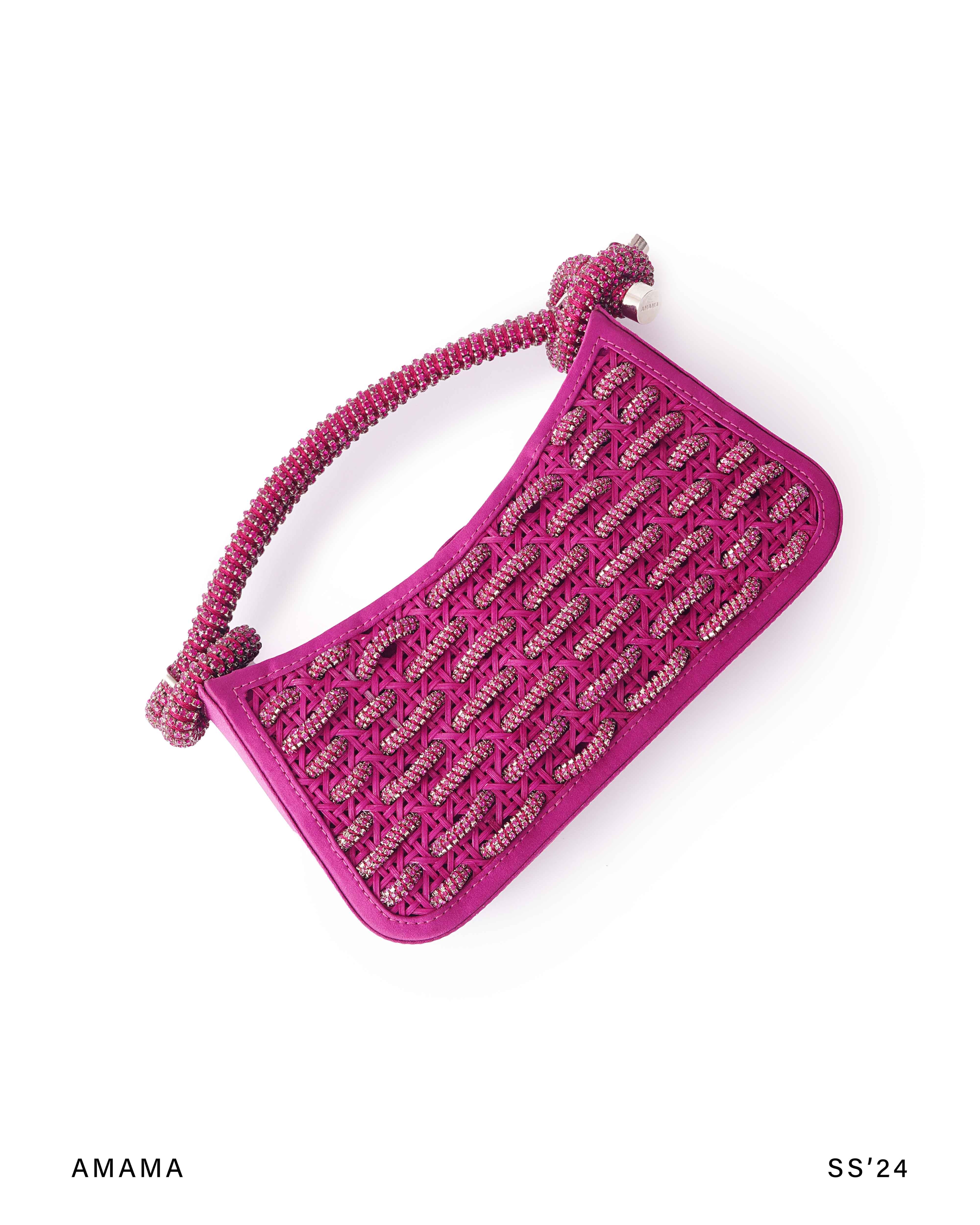 Tortile Woven Top Handle Bag in Hot Pink