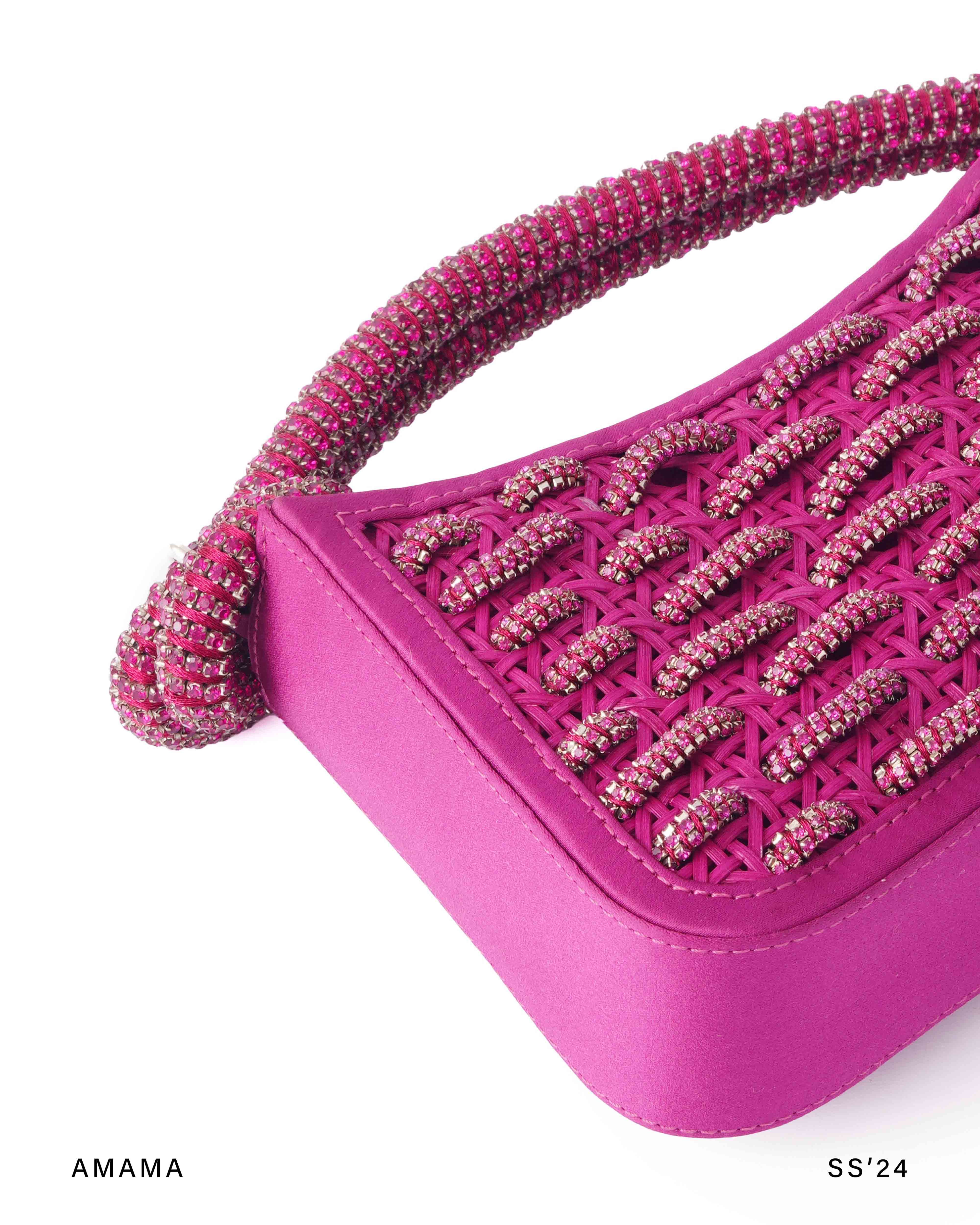 Tortile Woven Top Handle Bag in Hot Pink