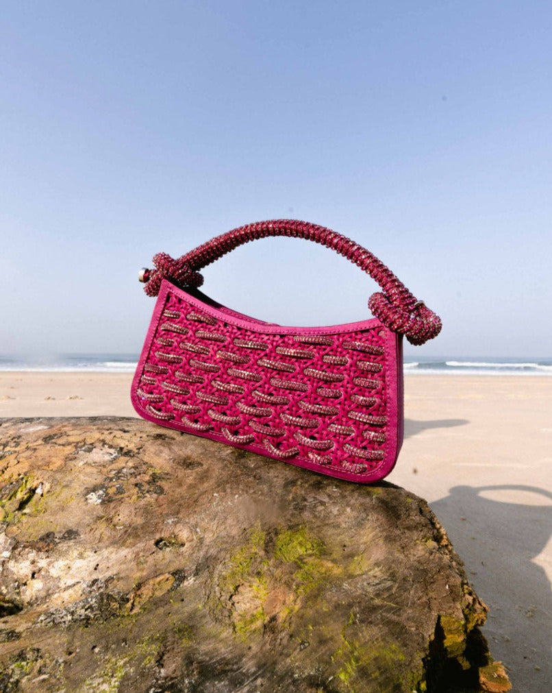 Tortile Woven Top Handle Bag in Hot Pink