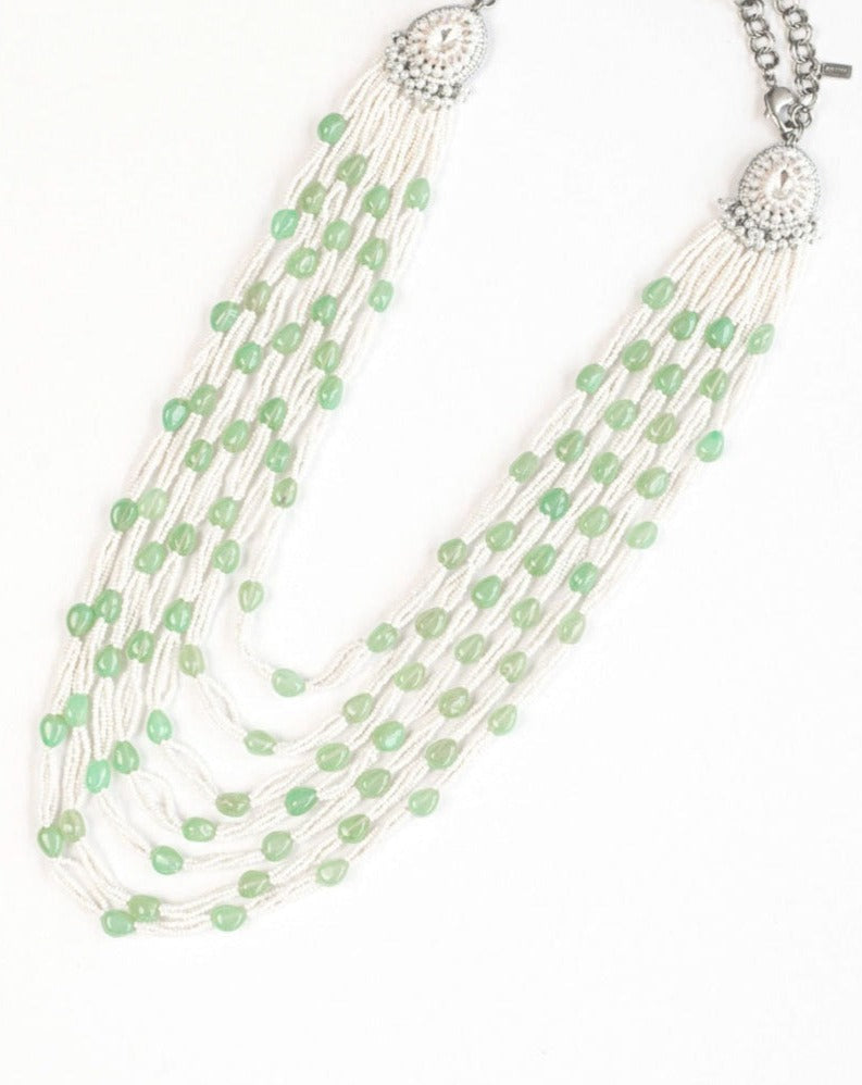 Conoidal Rose Layered Necklace in Jade Green