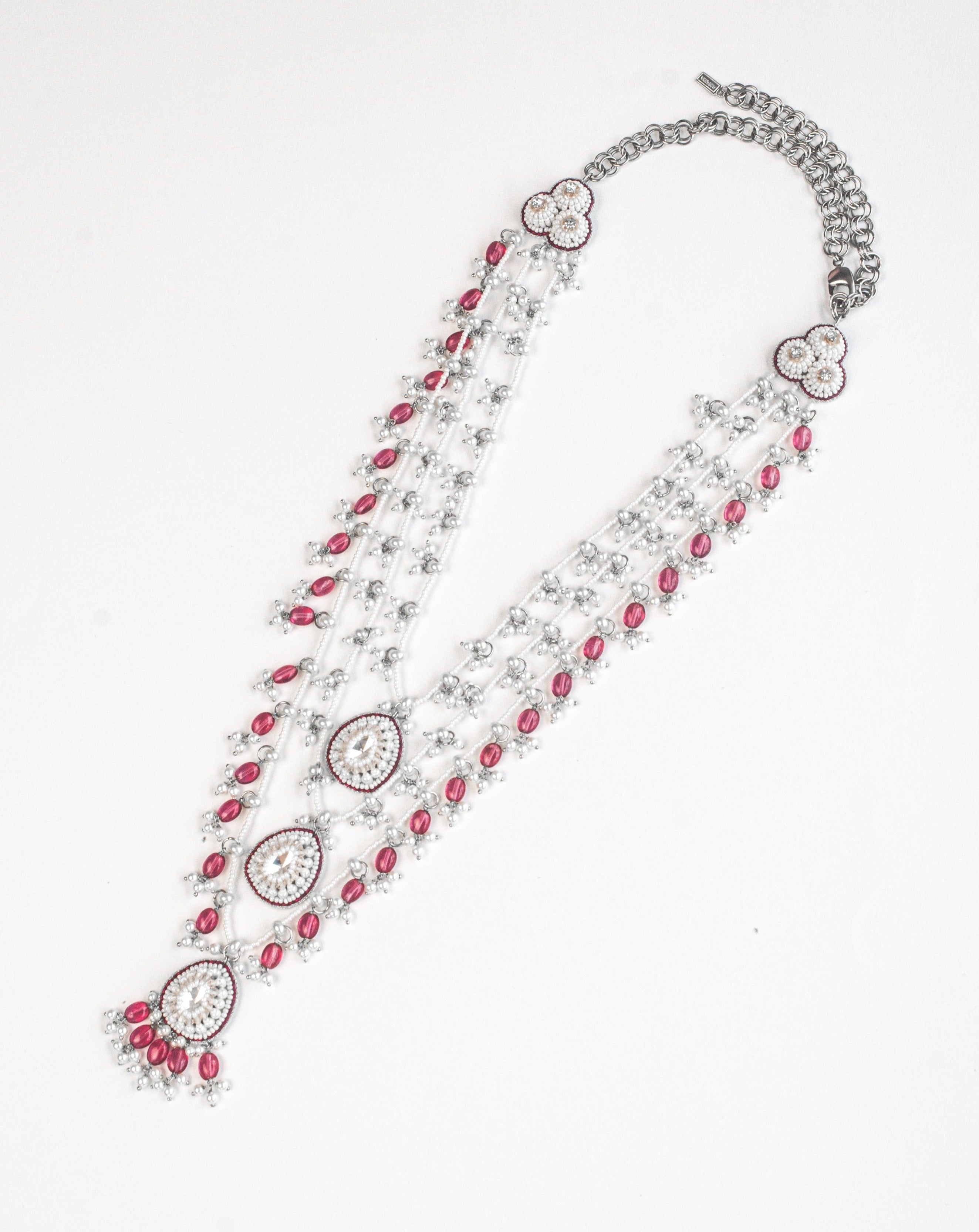 Trellis Layered Necklace in Pink Quartz