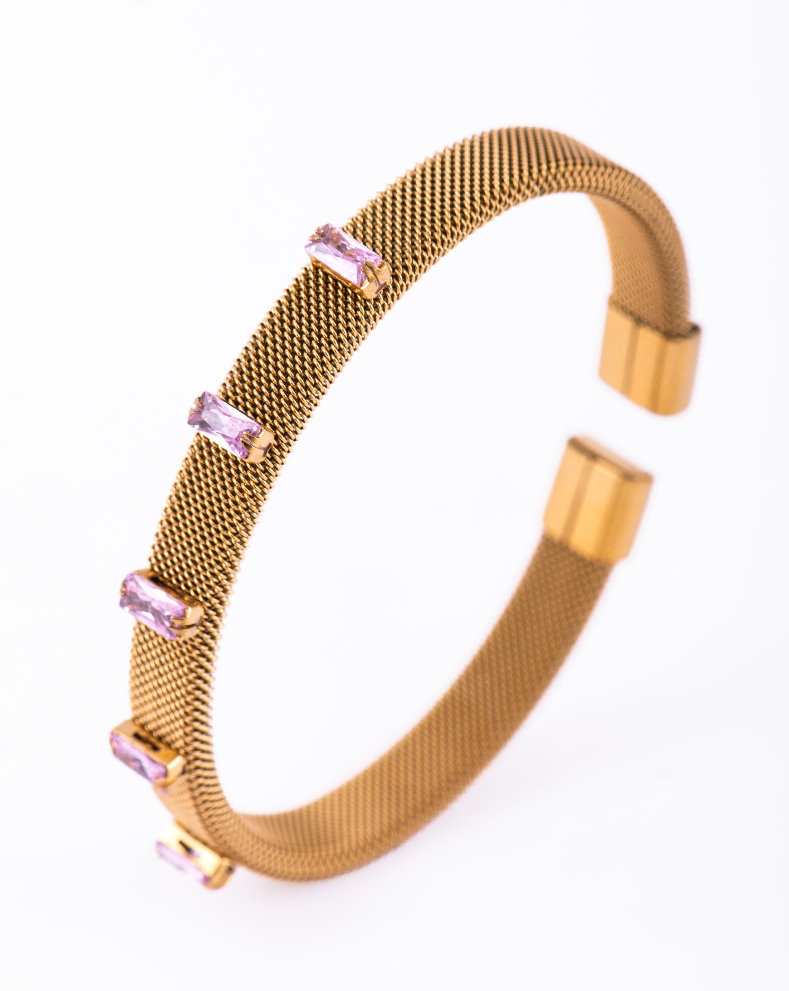 Golden Bangles with baby pink stones