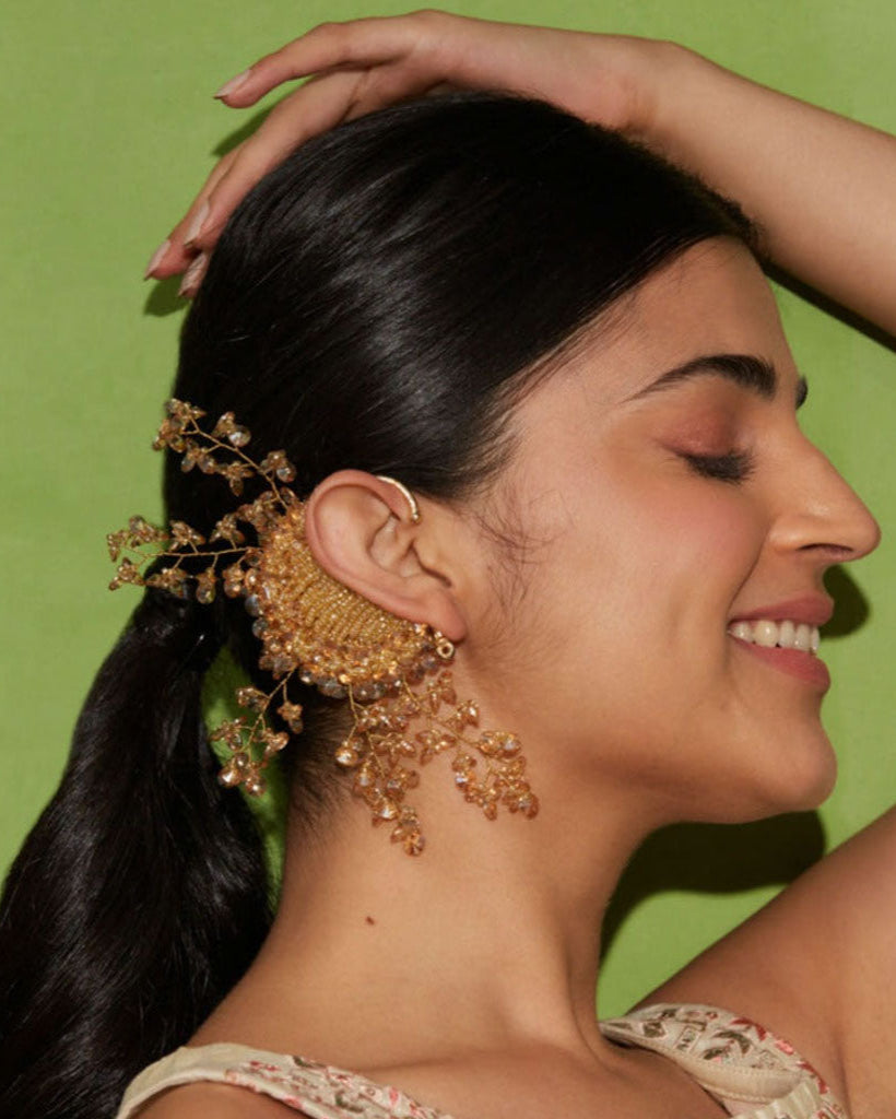 Statement Beige & Gold Crystal Earcuff