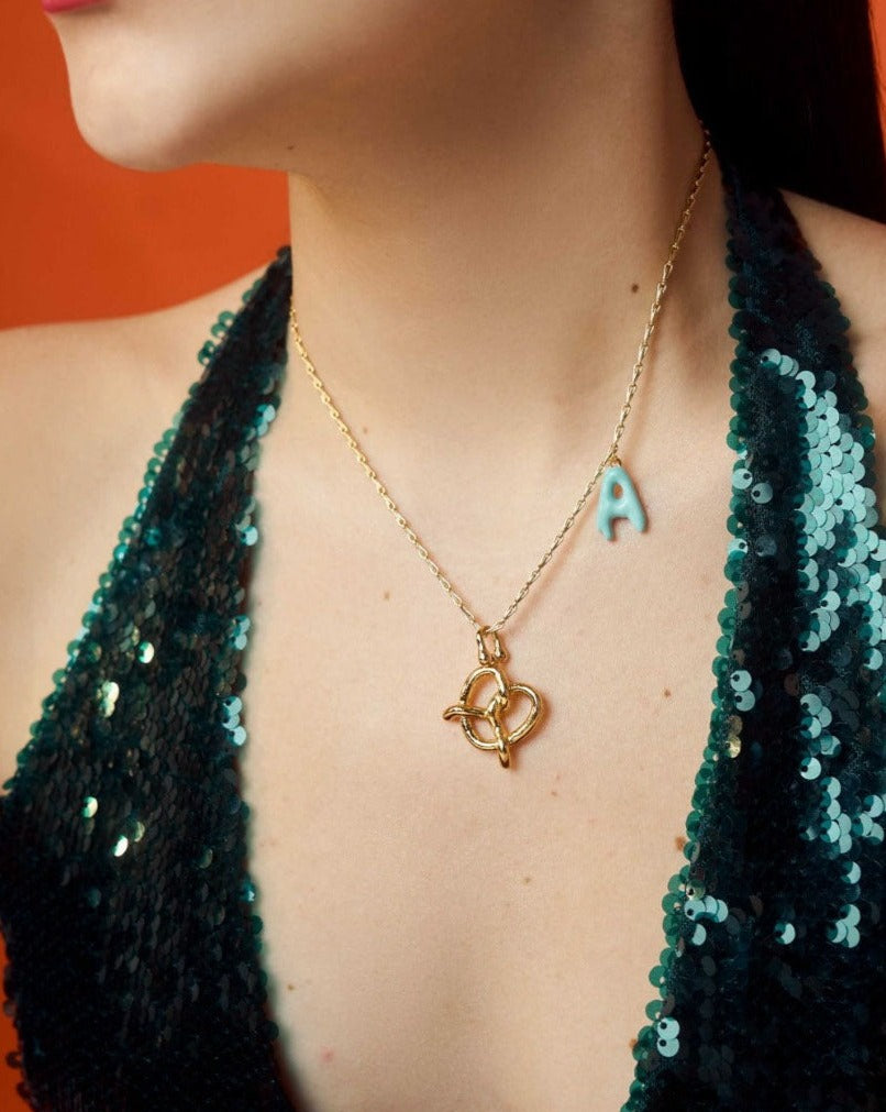 Pretzel Personalised Necklace In Blue Lagoon