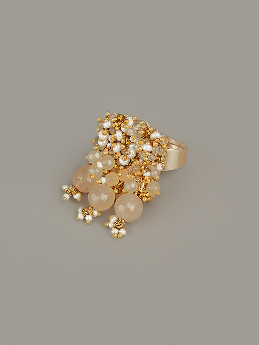 Contemporary Beige Semi Precious Stone Finger Ring