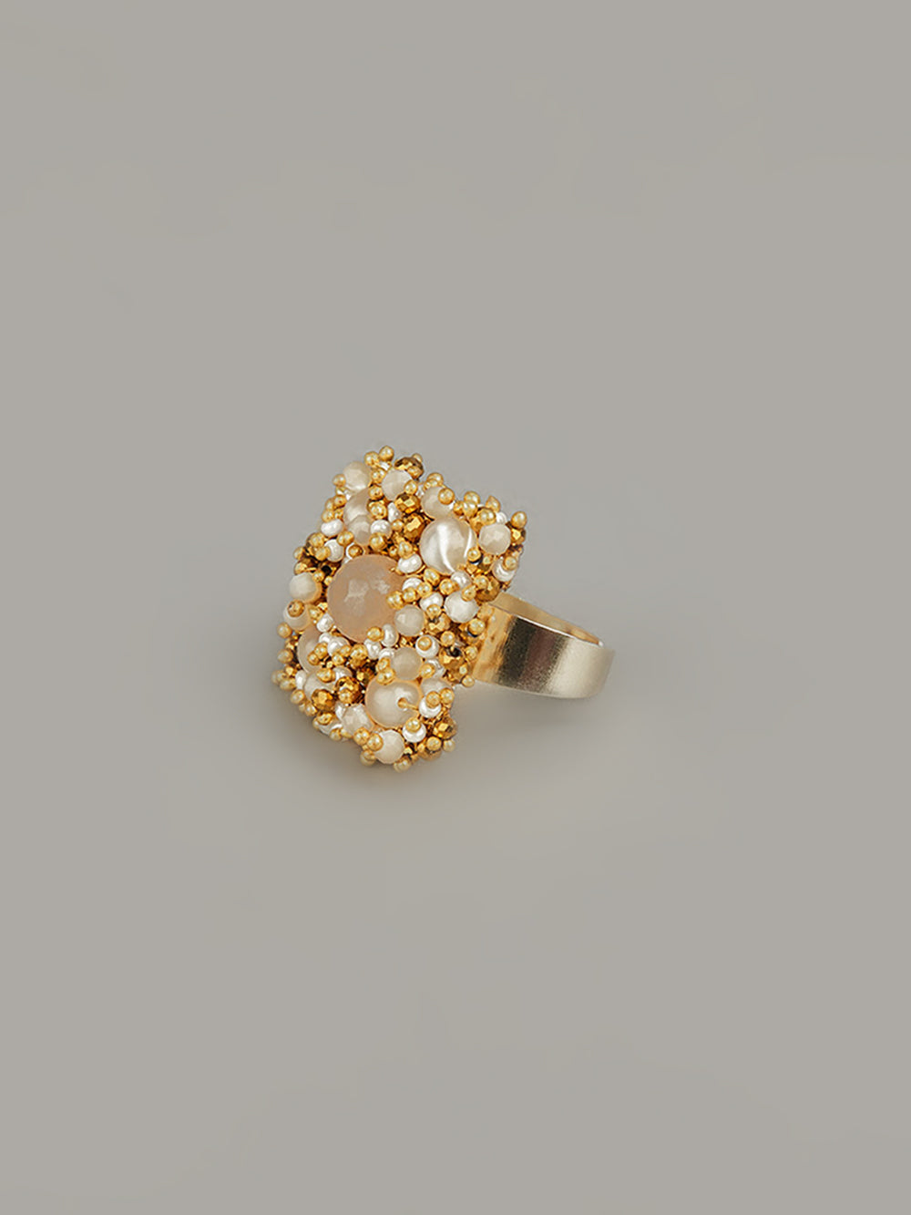 Contemporary Beige & Gold Bridal Finger Ring