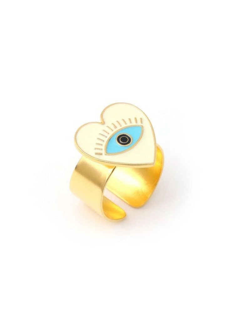 Heart Eye Adjustable Ring-Ivory Gold