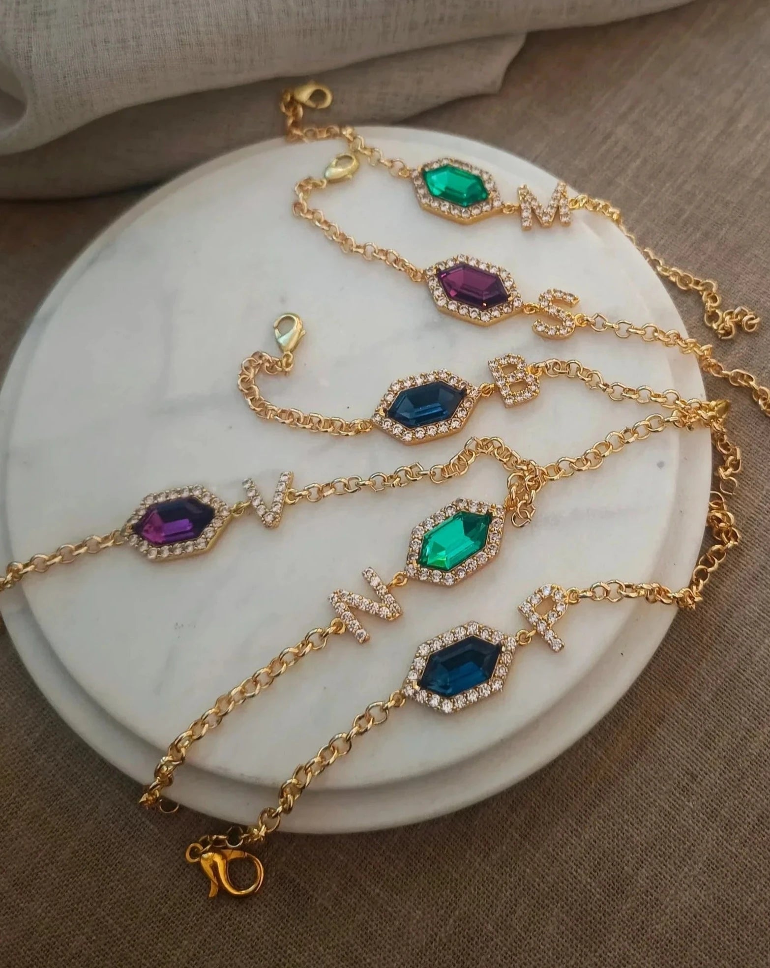 Initial Bejewelled Bracelet In Emerald