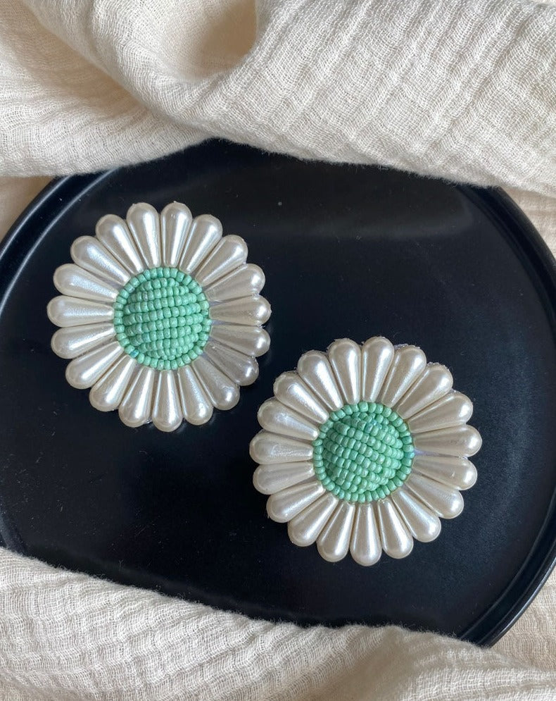 Mini Sea Green Sunflower Earrings