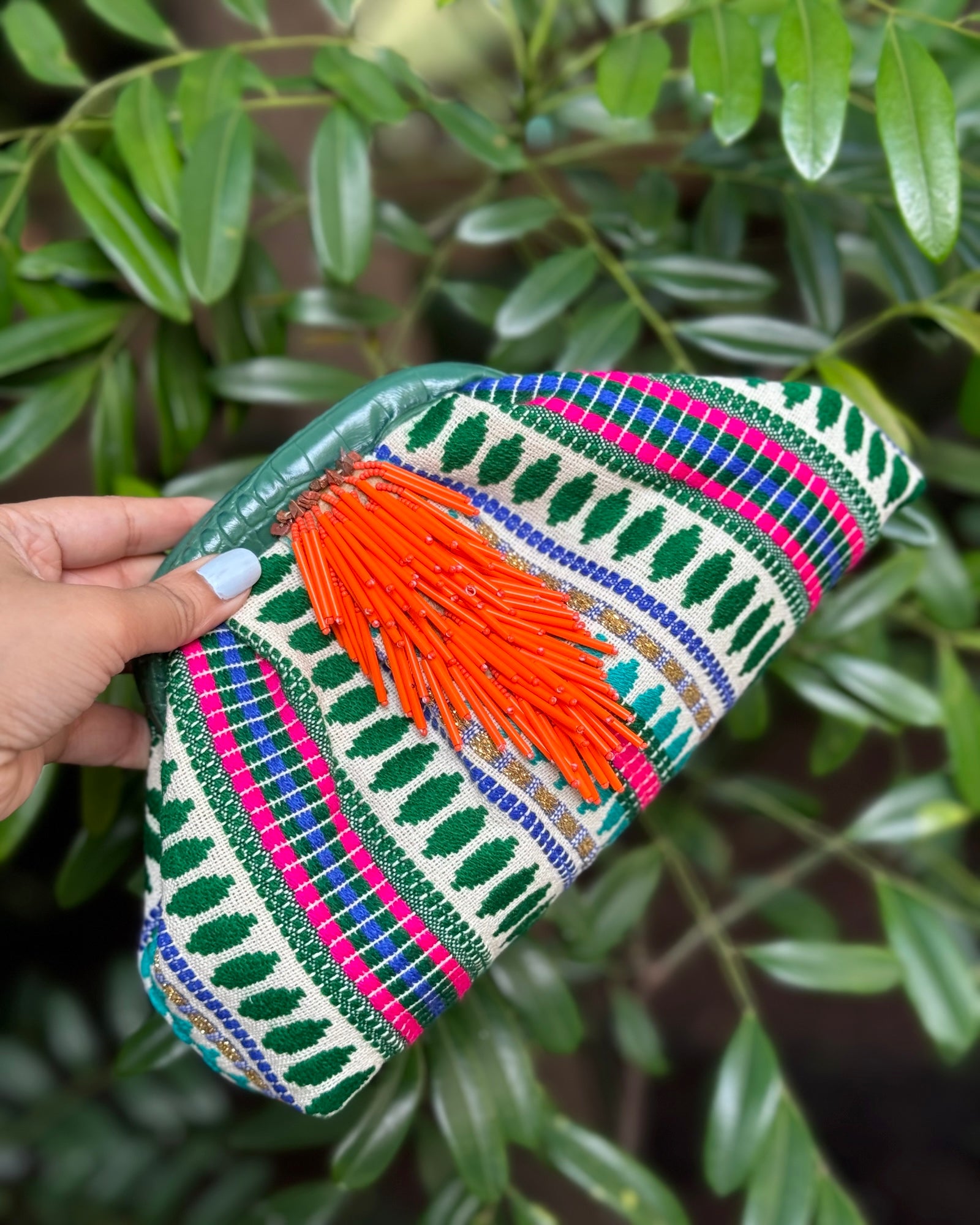 BOHO PUFF BAG GREEN ORANGE