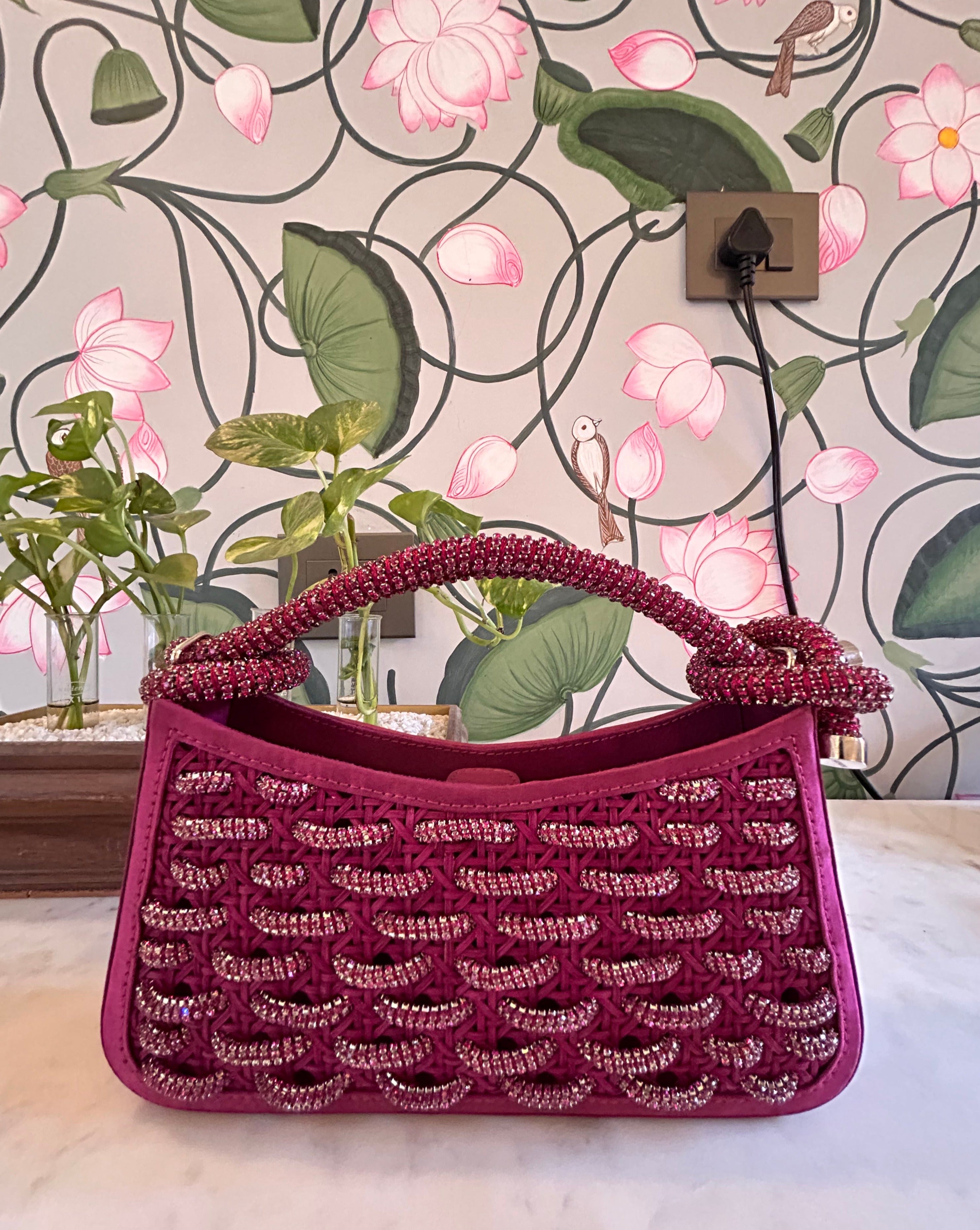 Tortile Woven Top Handle Bag in Hot Pink