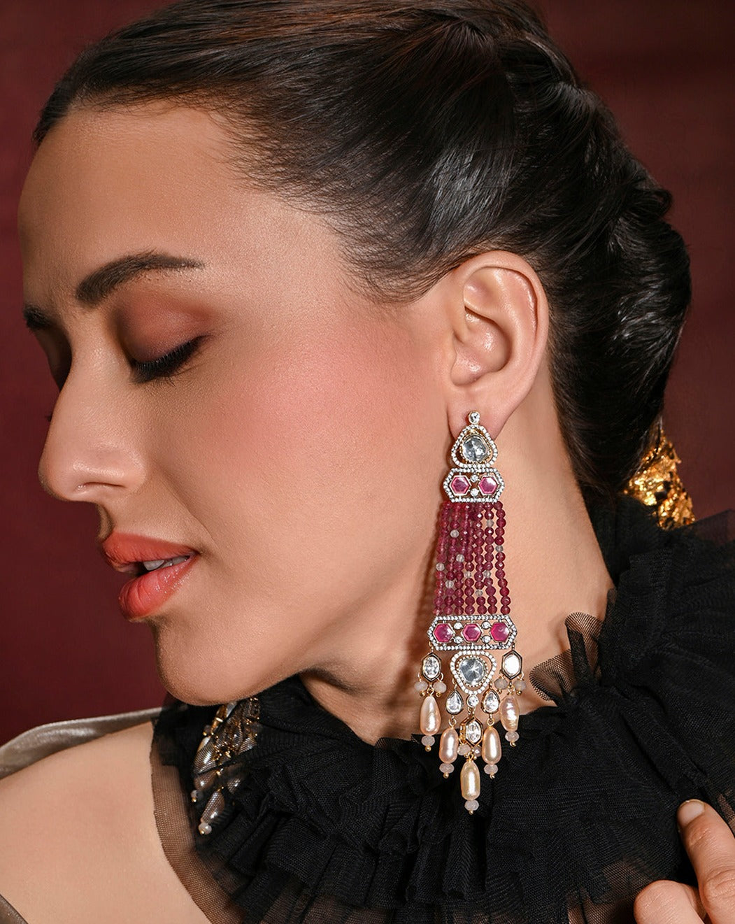 Chromatic Red Chandelier Earrings