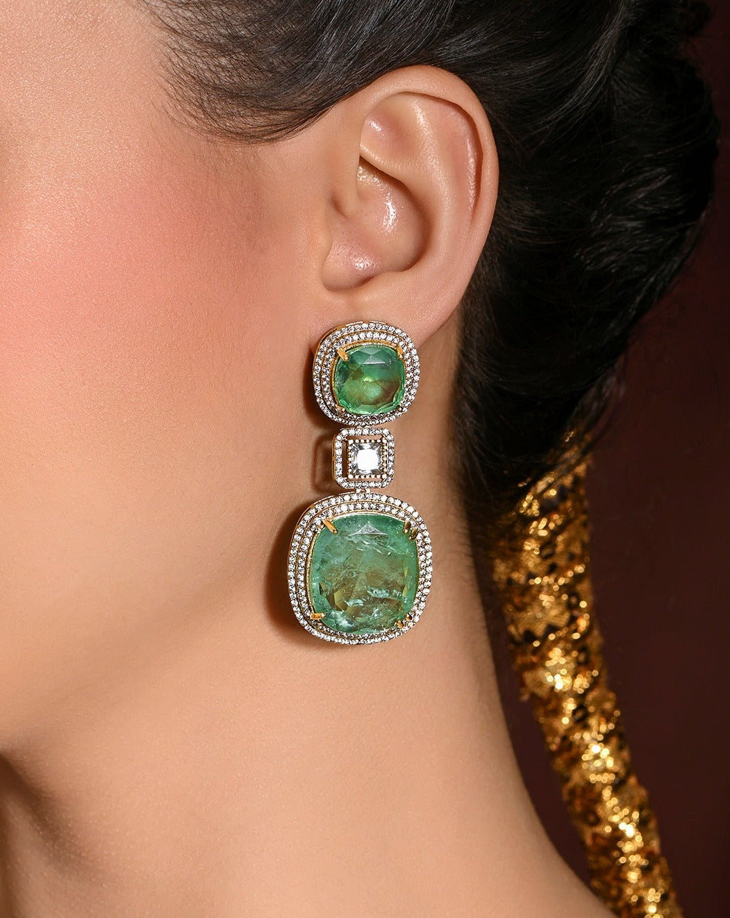 Lustrous Green Dangler Earrings