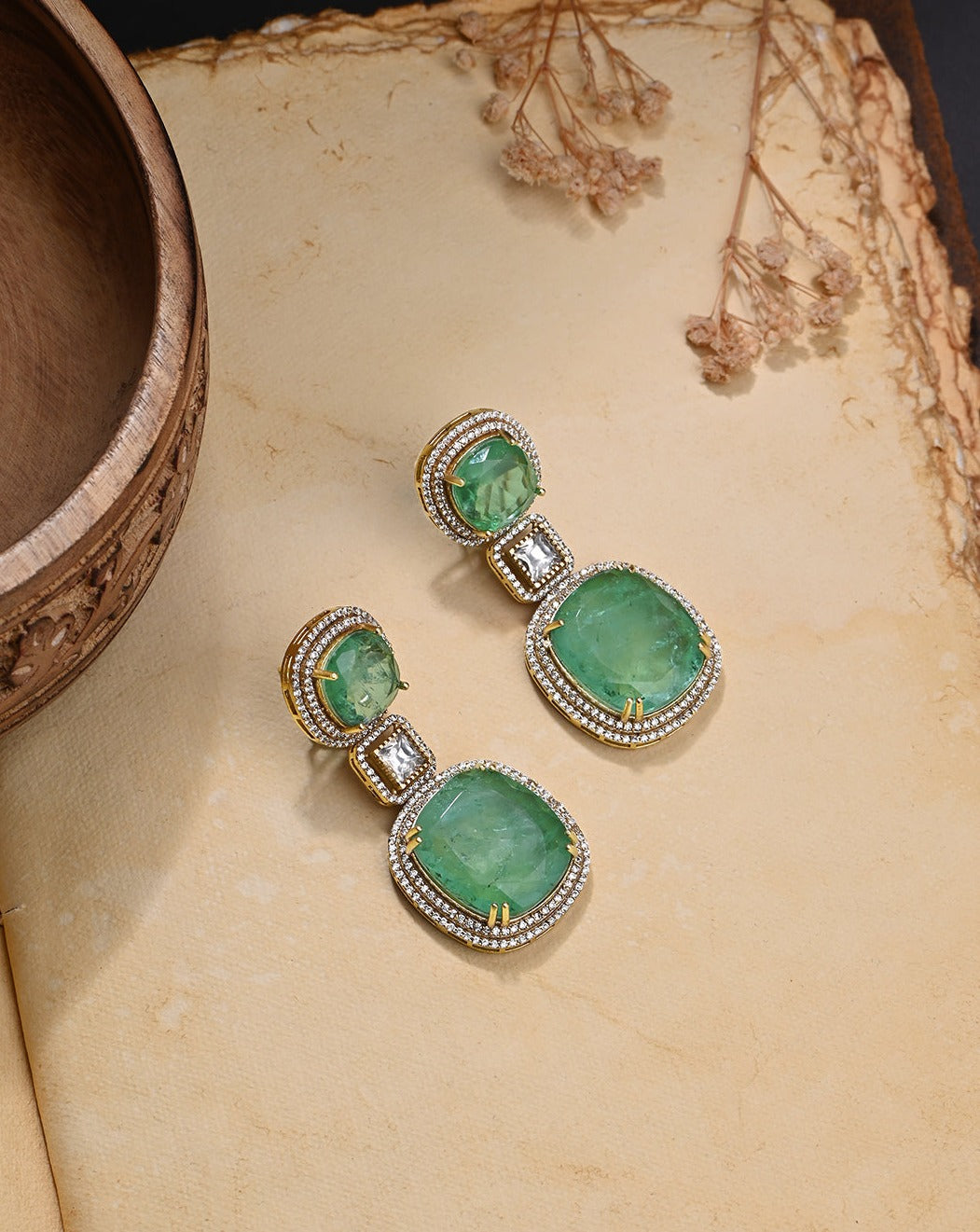 Lustrous Green Dangler Earrings