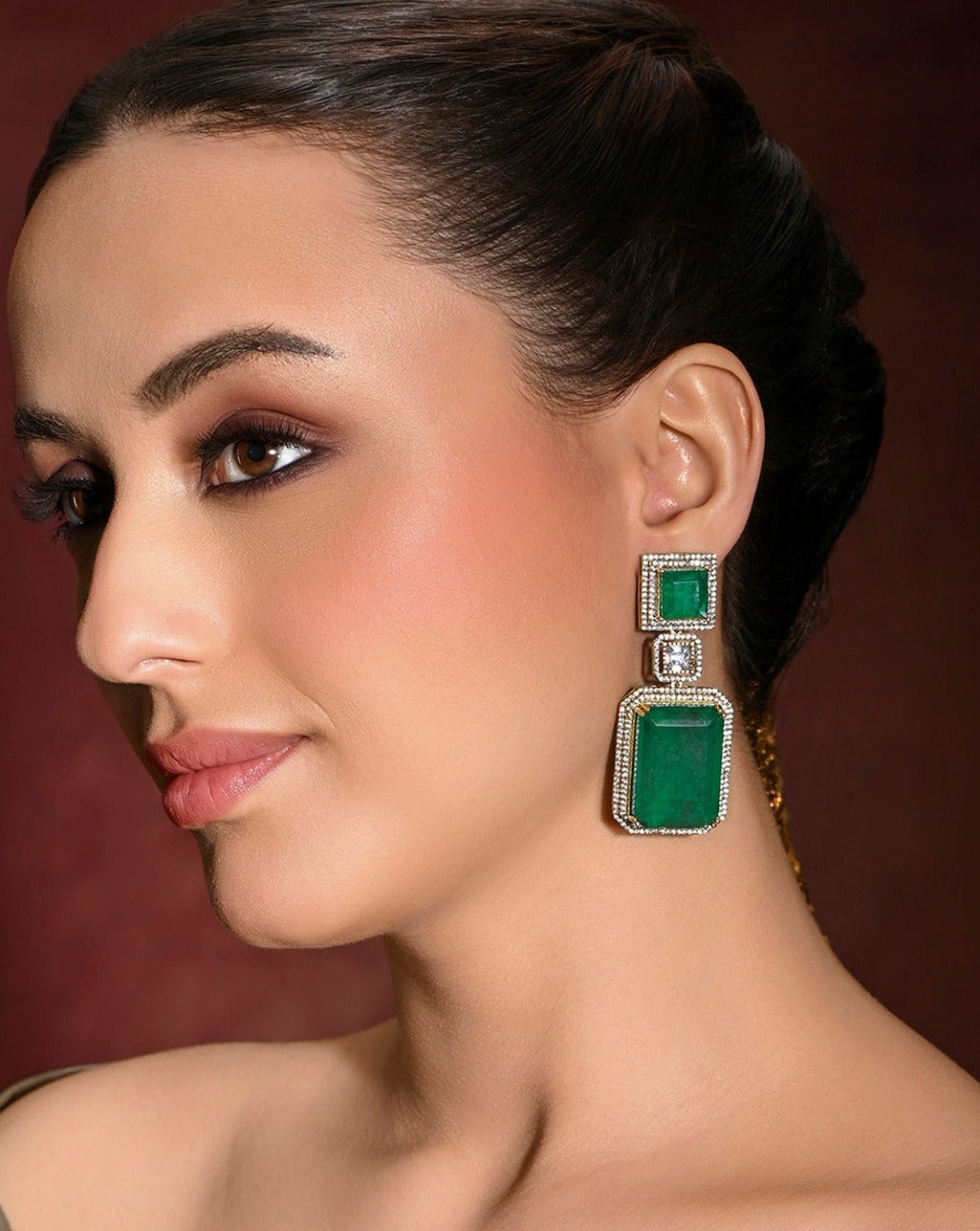 Glisterous Green Dangler Earrings