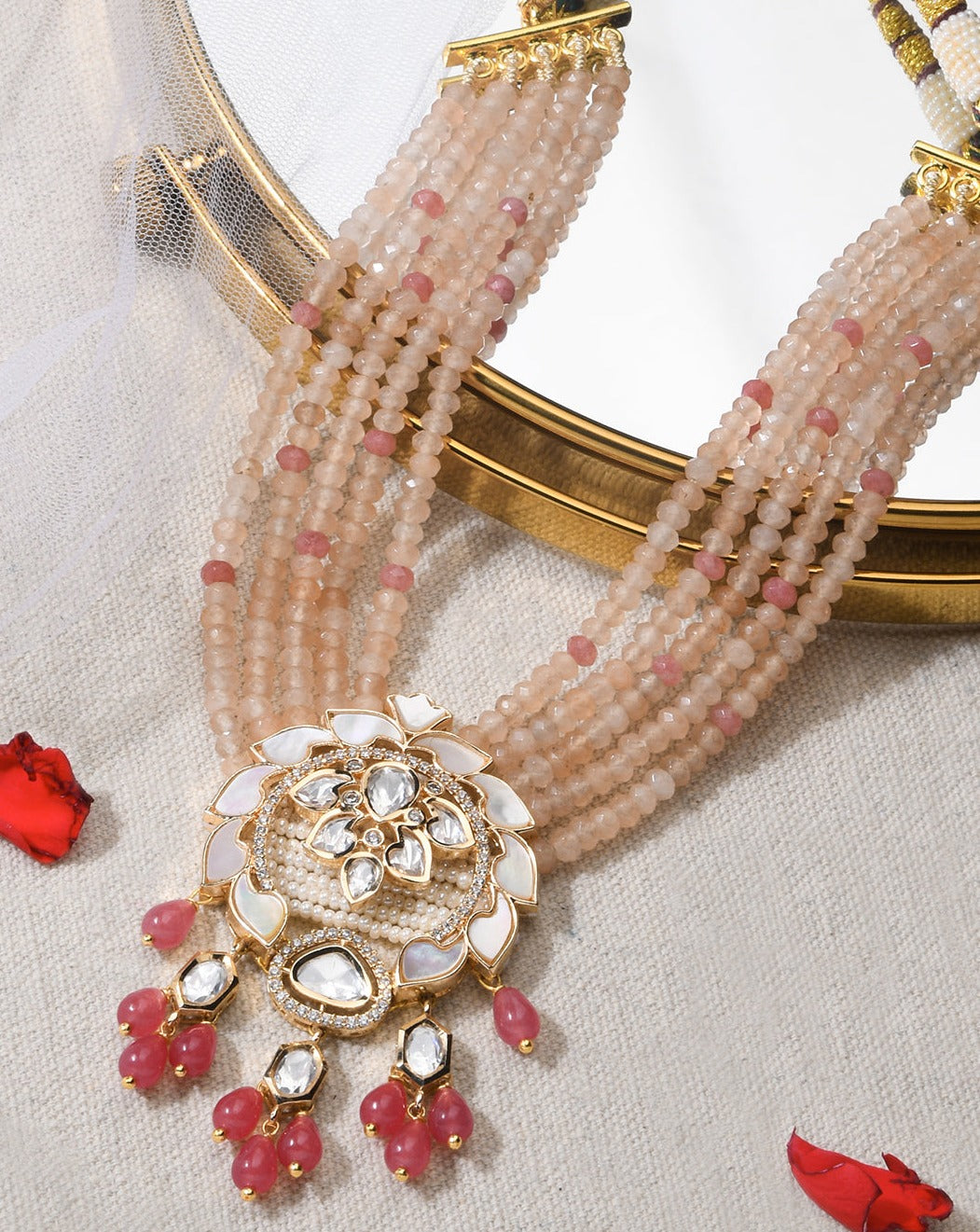 Dazzling Pink Necklace With Earrings